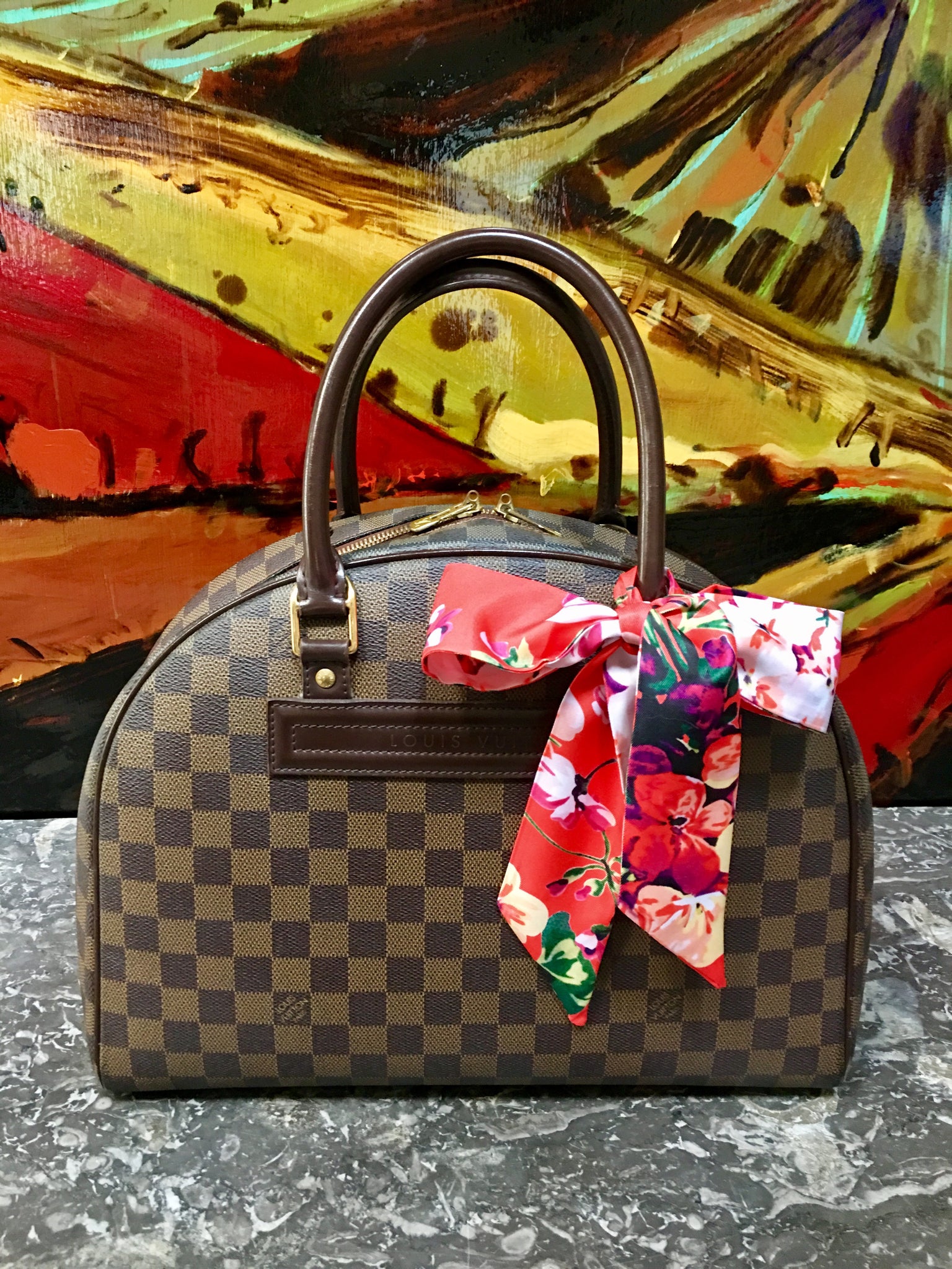 LOUIS VUITTON Damier Ebene Nolita Bag + FREE Twilly Scarf