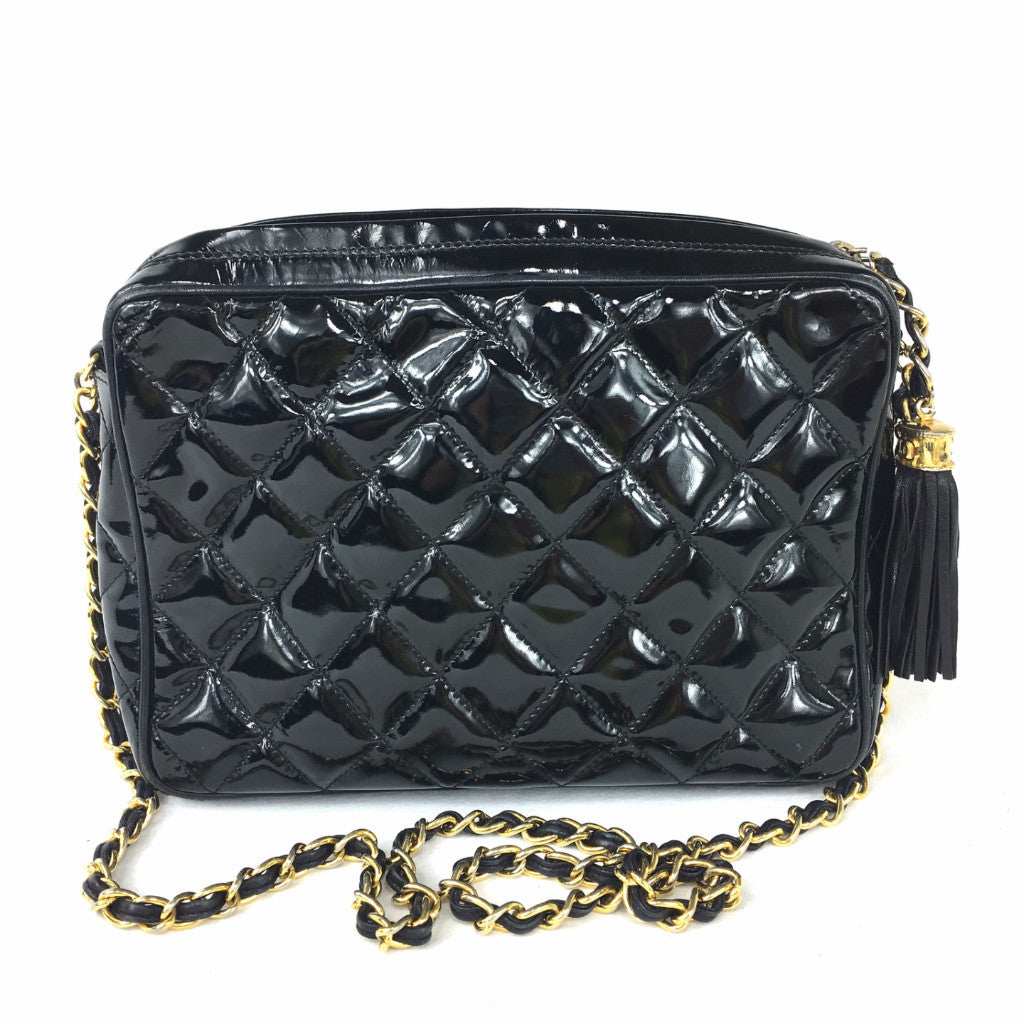 CHANEL Black Patent Leather Crossbody Bag