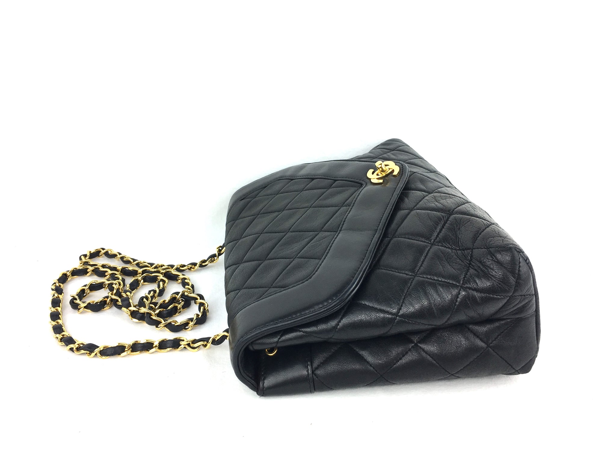 CHANEL Black Lambskin Quilted Flap Crossbody Bag