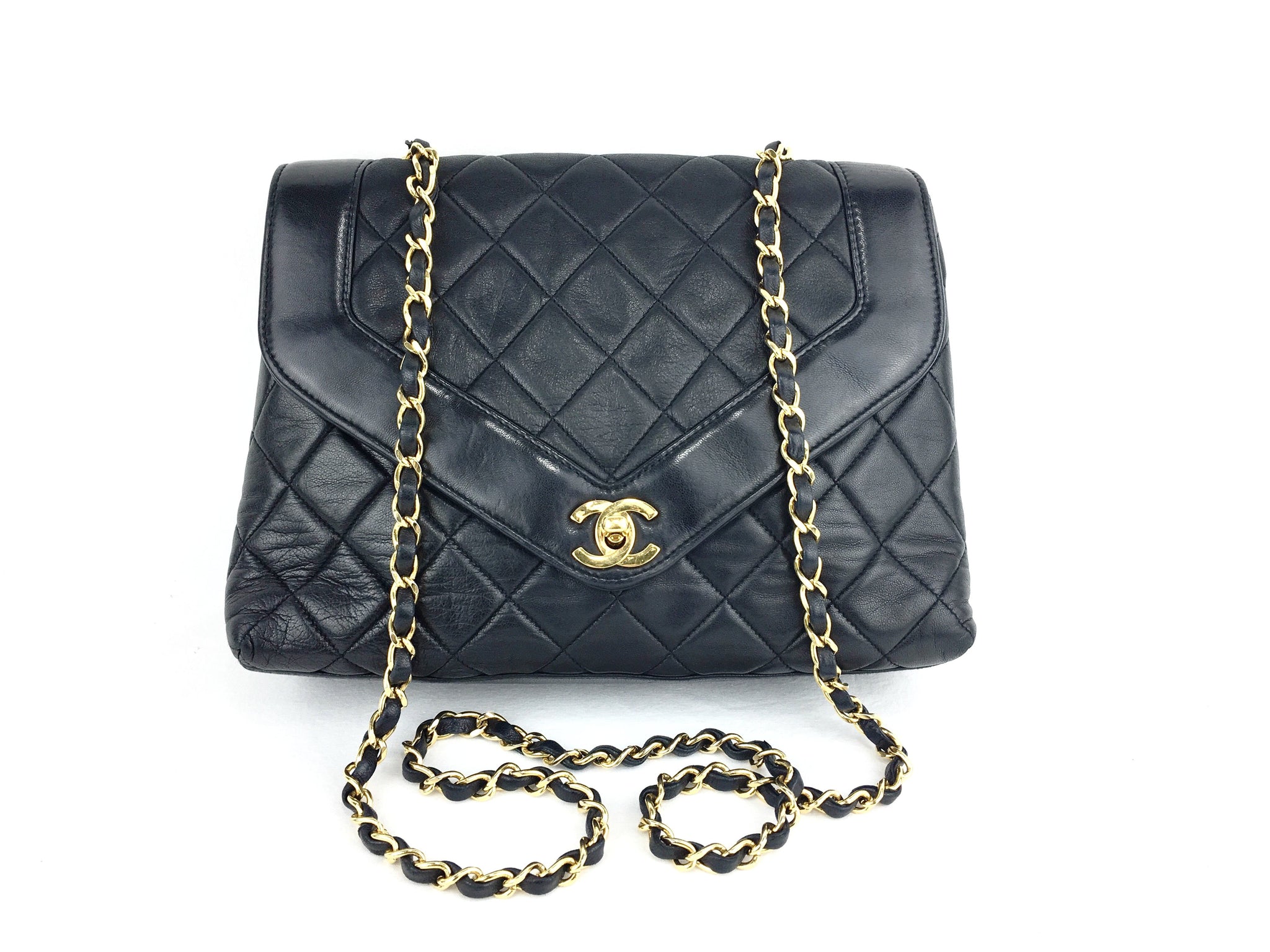 CHANEL Black Lambskin Quilted Flap Crossbody Bag