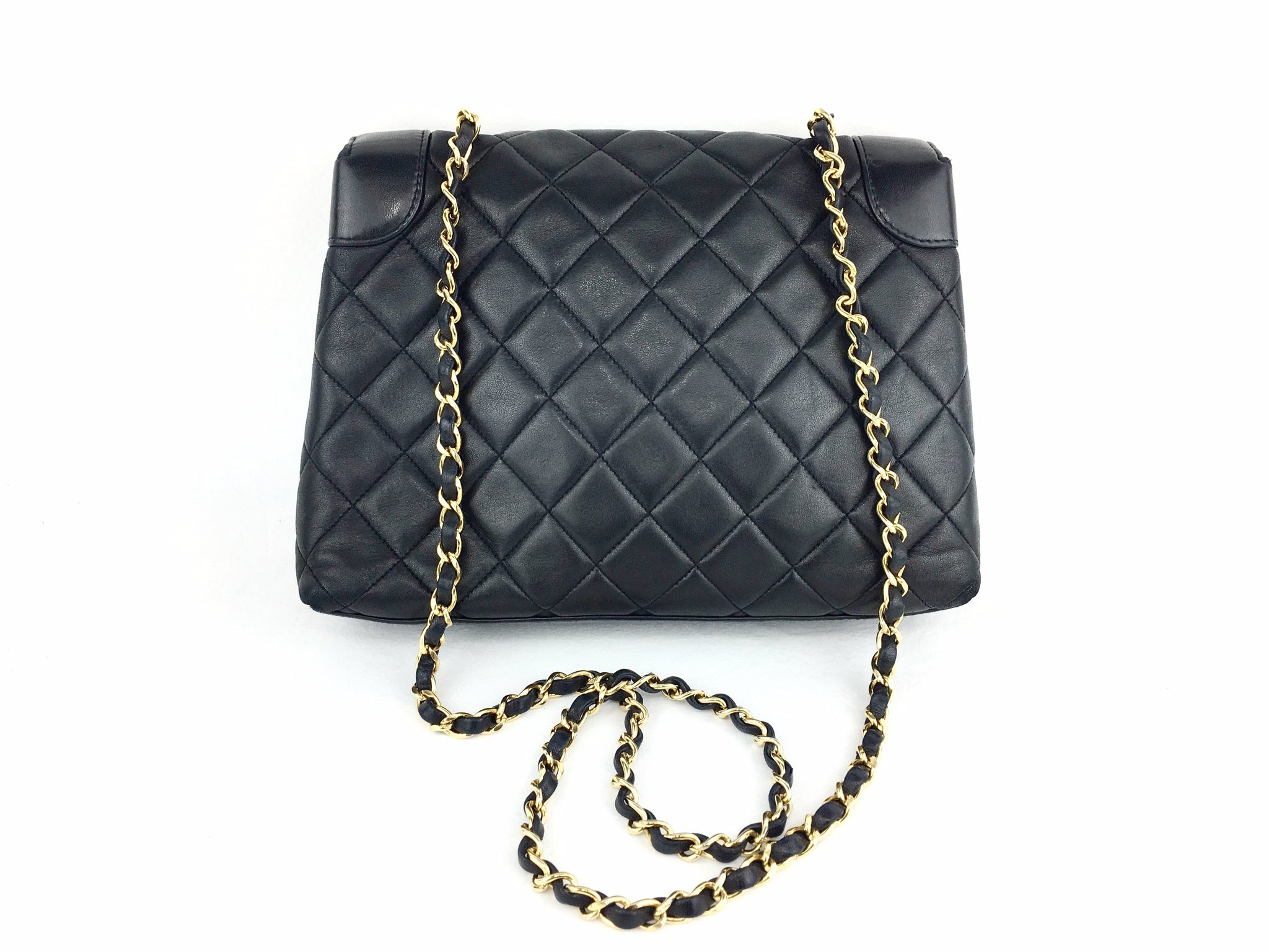 CHANEL Black Lambskin Quilted Flap Crossbody Bag