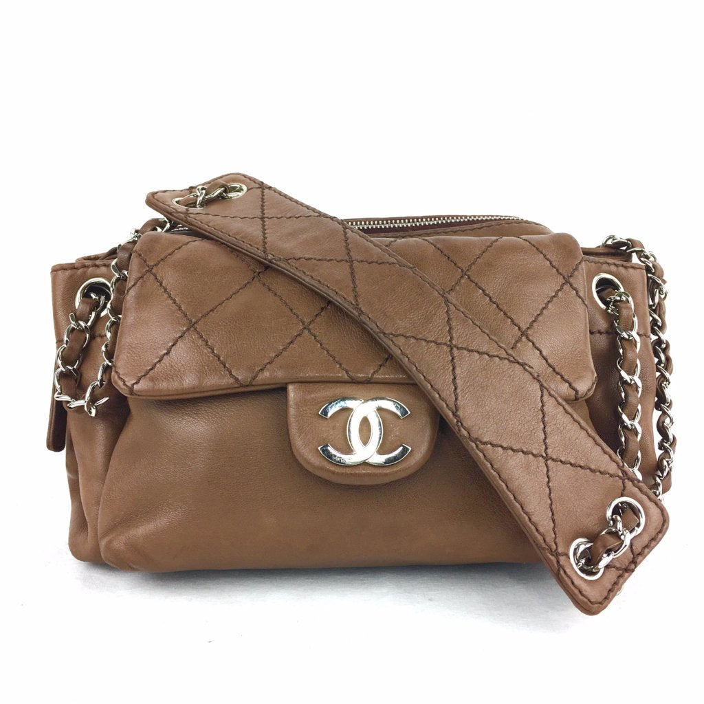 CHANEL Brown Lambkin Satchel Bag