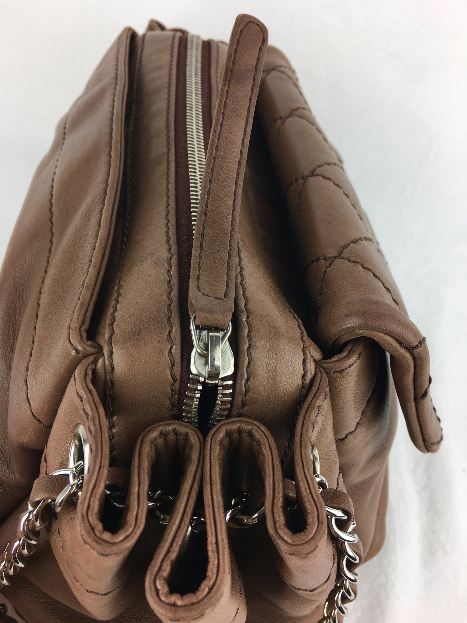 CHANEL Brown Lambkin Satchel Bag