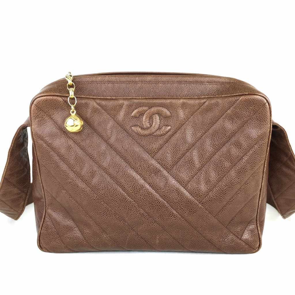 CHANEL Brown Caviar Leather Crossbody