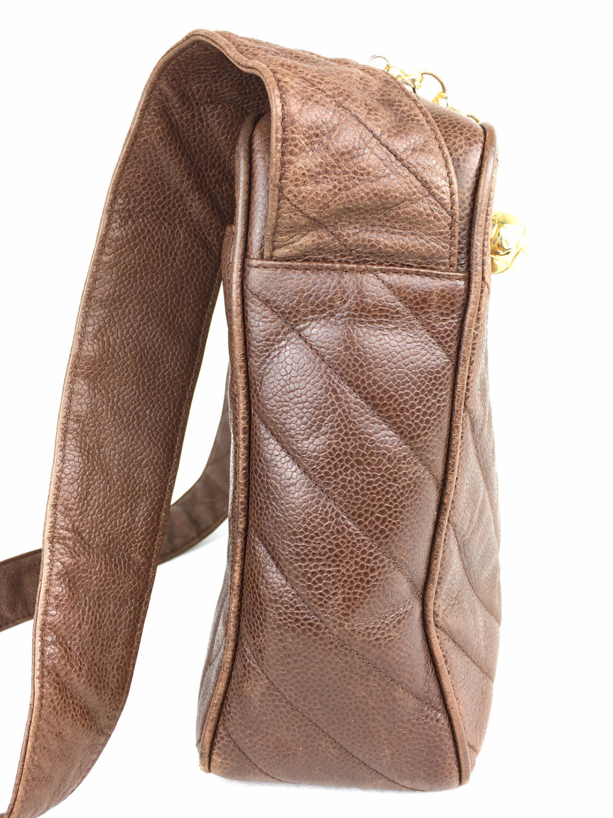 CHANEL Brown Caviar Leather Crossbody