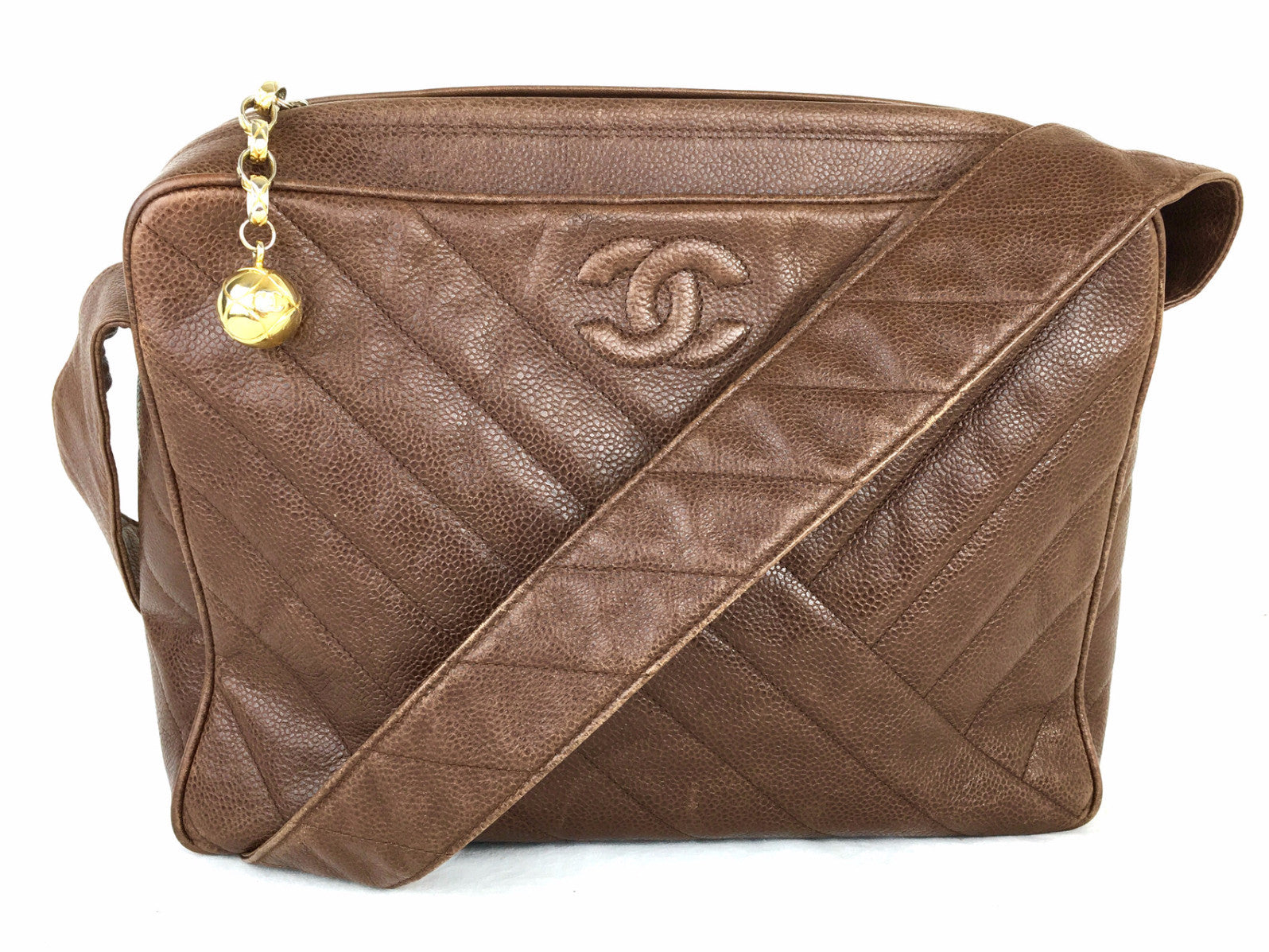 CHANEL Brown Caviar Leather Crossbody