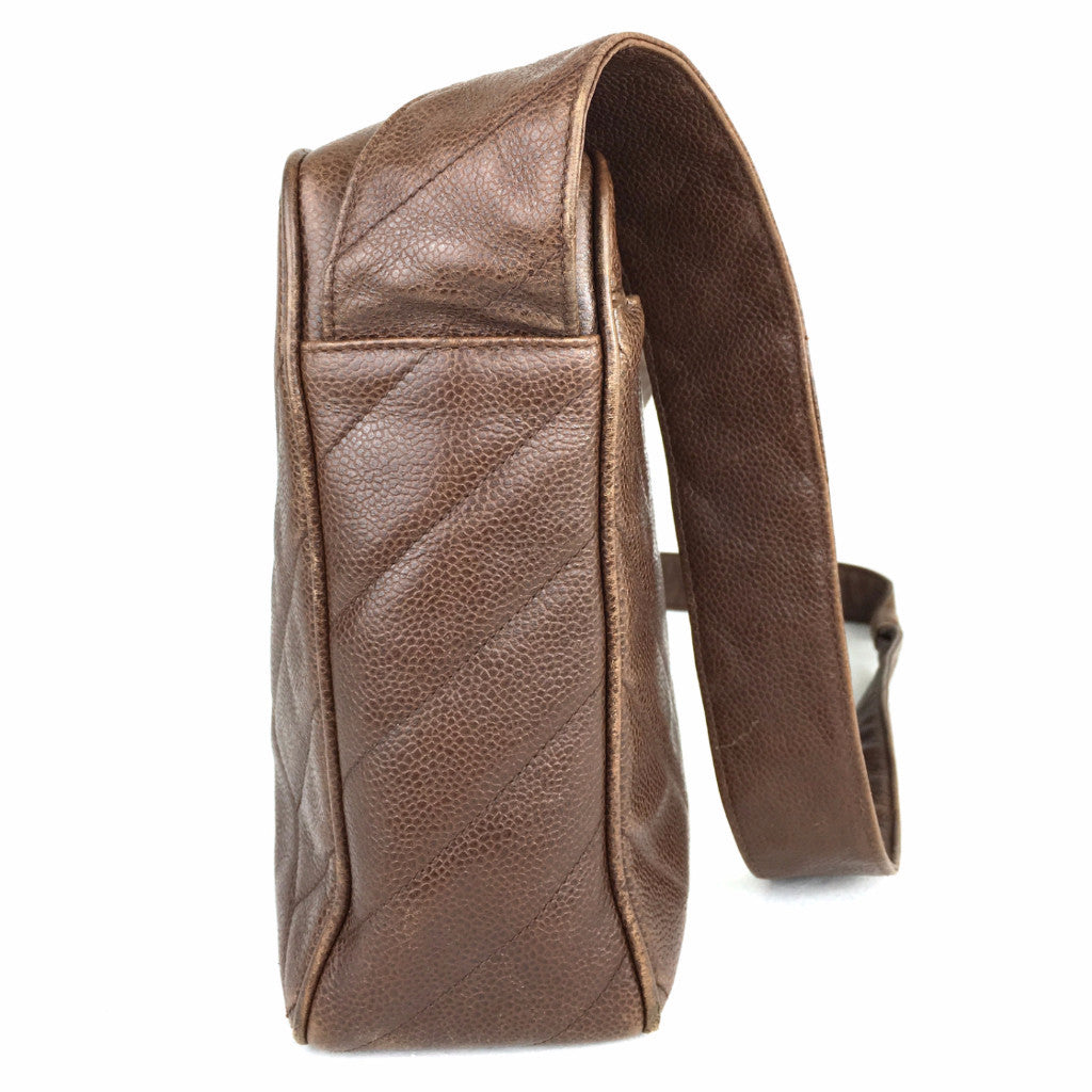 CHANEL Brown Caviar Leather Crossbody