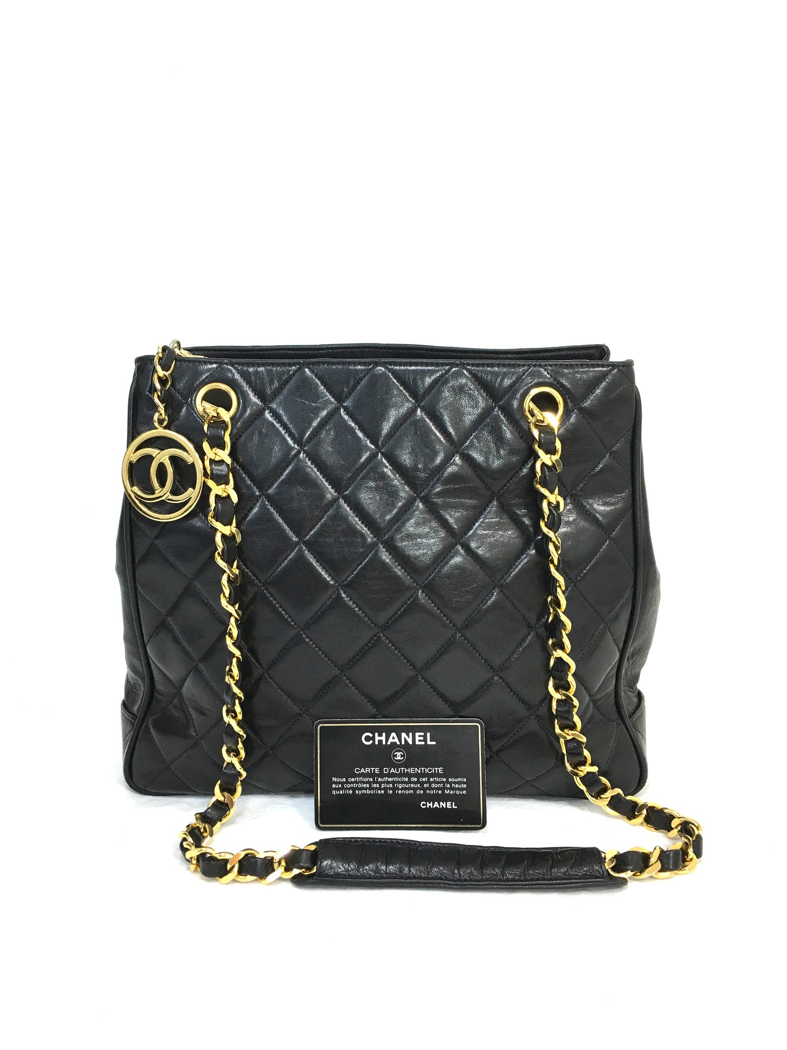 CHANEL Black Lambskin Quilted CC Charm Shoulder Bag