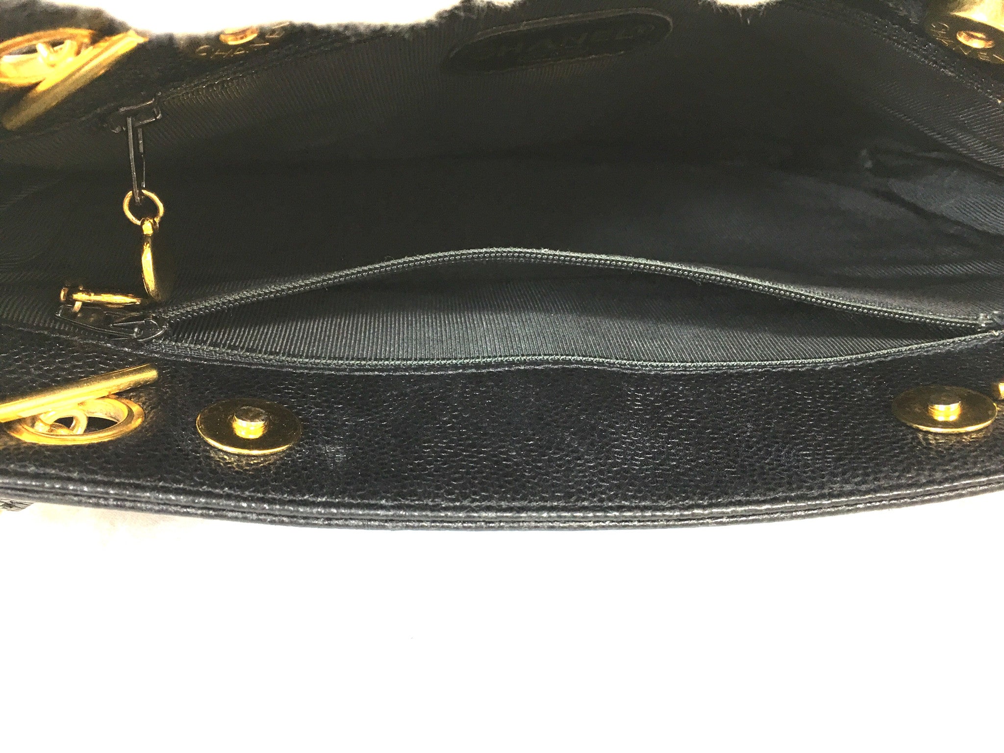 CHANEL Caviar Black Timeless CC Two-Sided Chain Shoulder Bag
