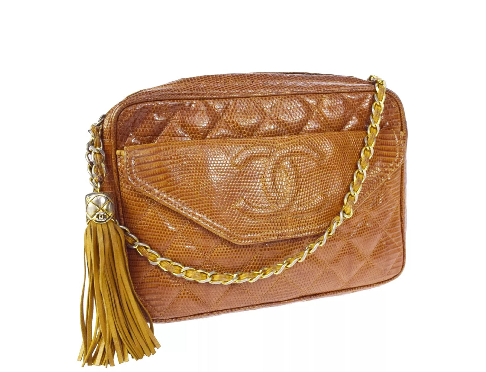 CHANEL Lizard Leather Crossbody Tassel Bag