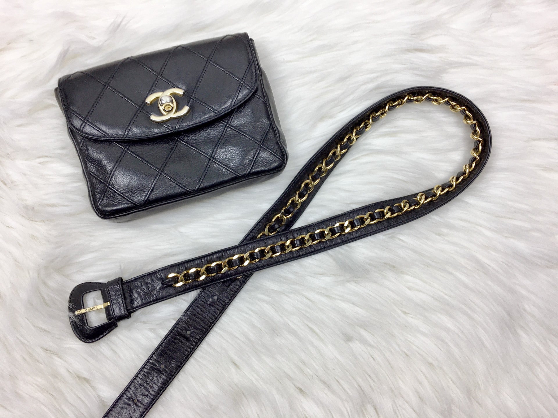 CHANEL Black Lambskin Quilted Bum Bag (Waist Bag)