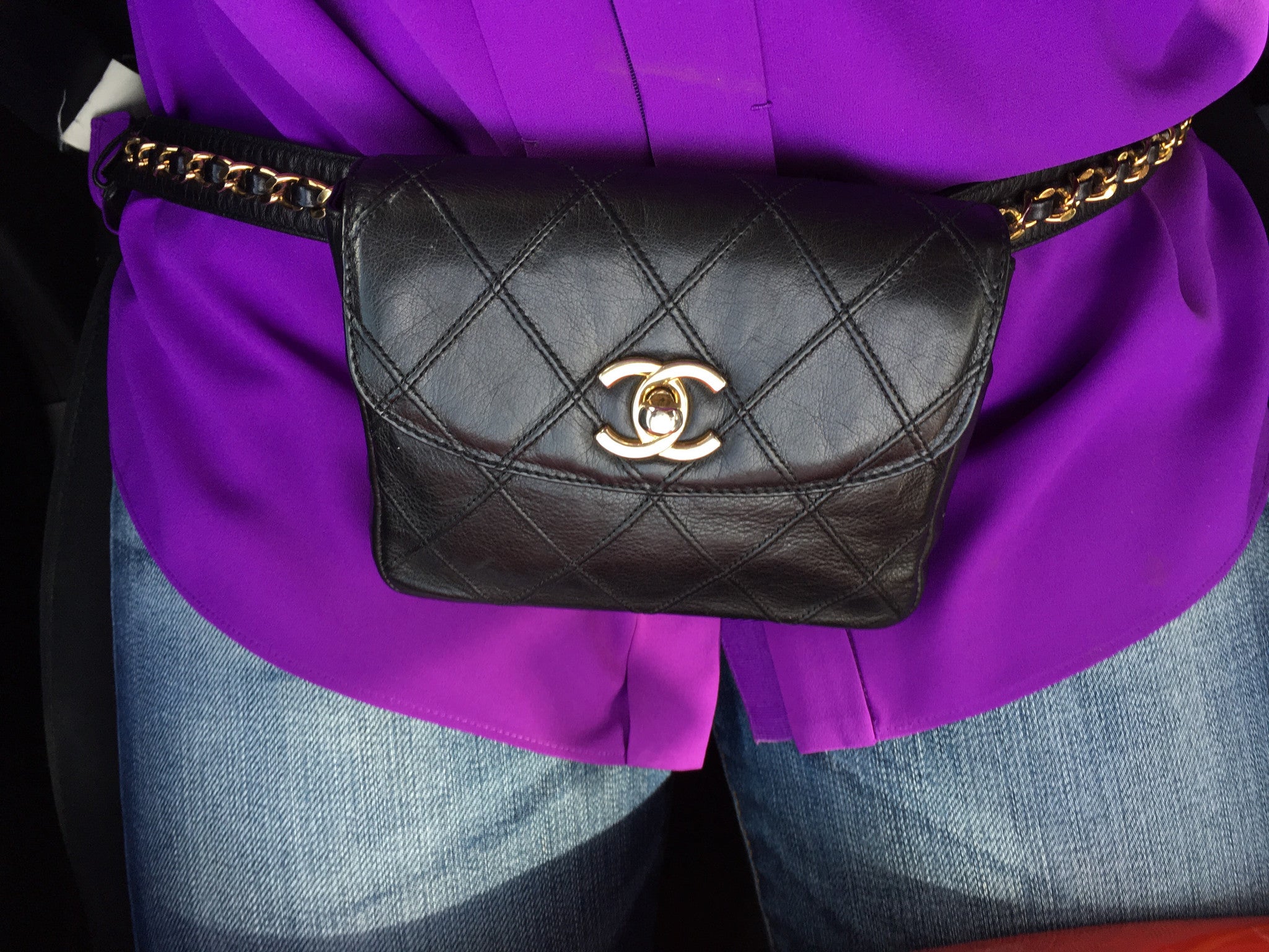 CHANEL Black Lambskin Quilted Bum Bag (Waist Bag)
