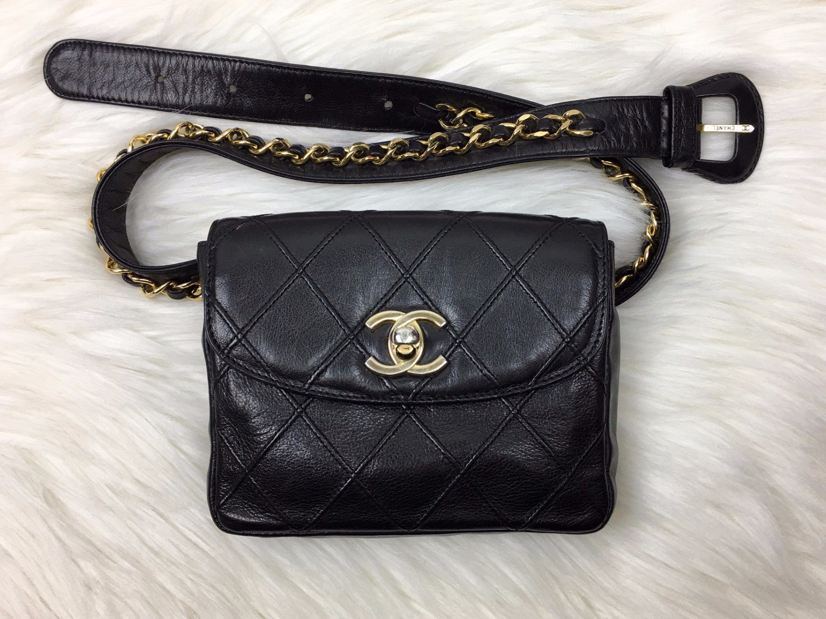 CHANEL Black Lambskin Quilted Bum Bag (Waist Bag)