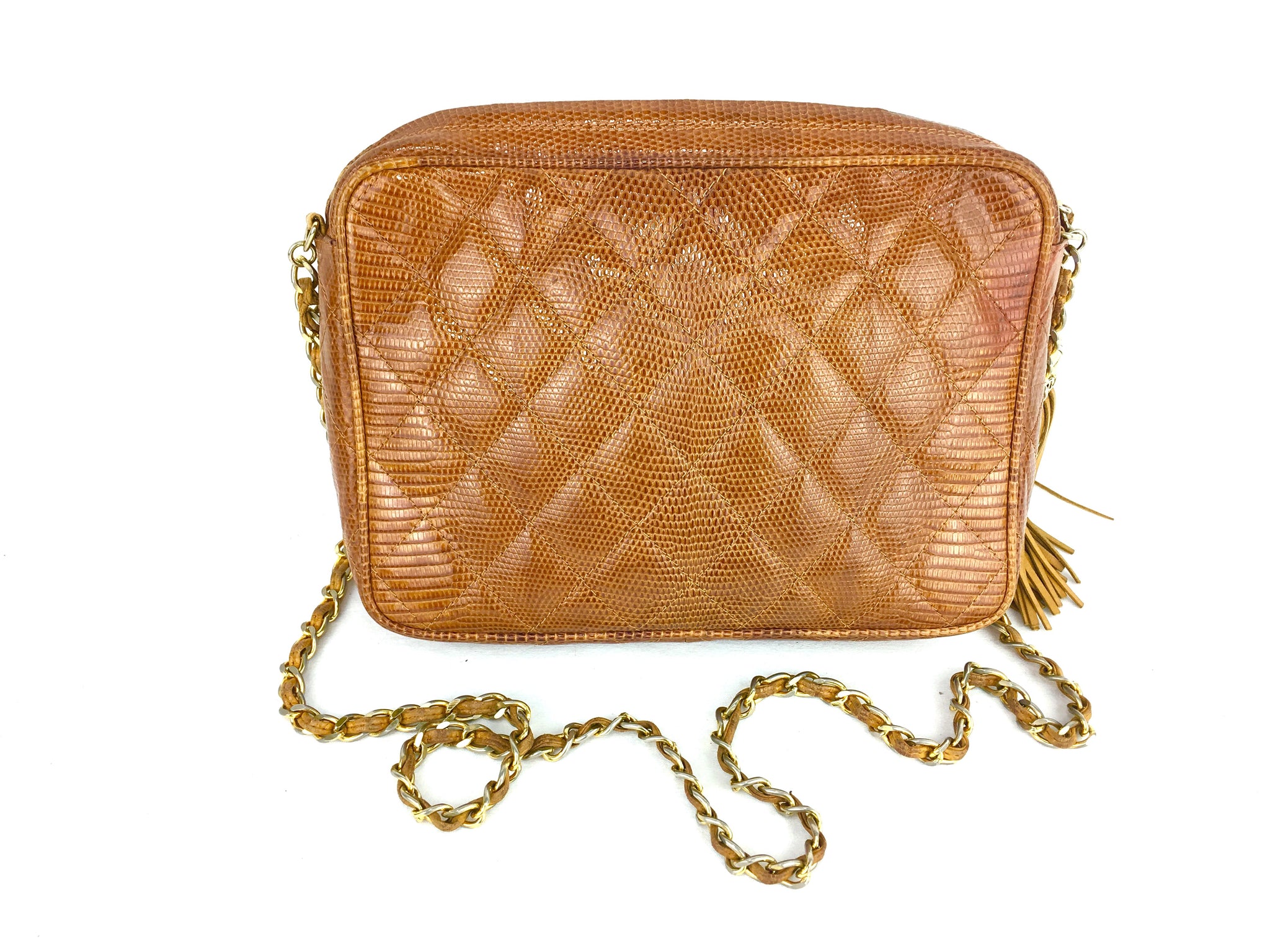 CHANEL Lizard Leather Crossbody Tassel Bag