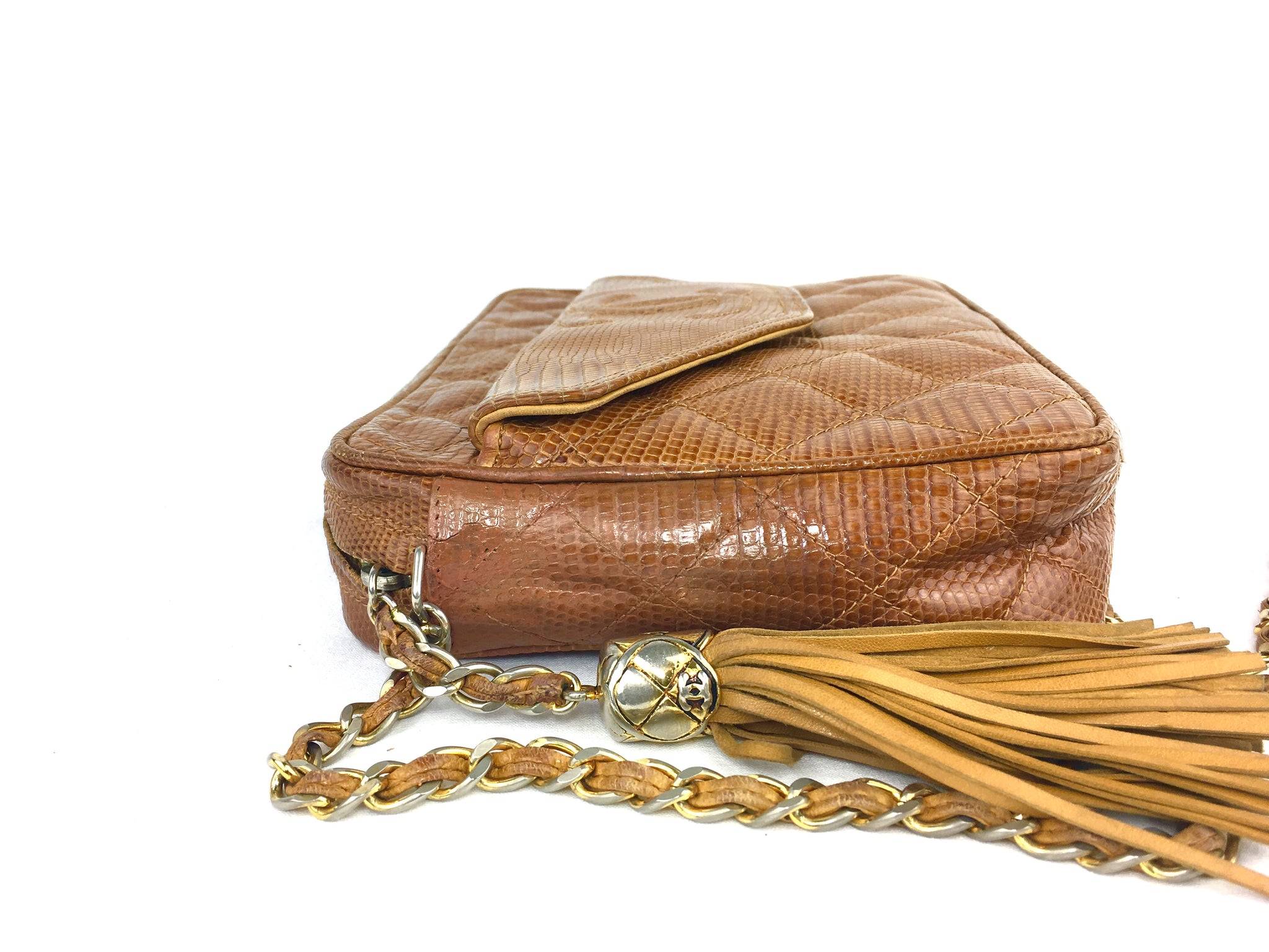 CHANEL Lizard Leather Crossbody Tassel Bag