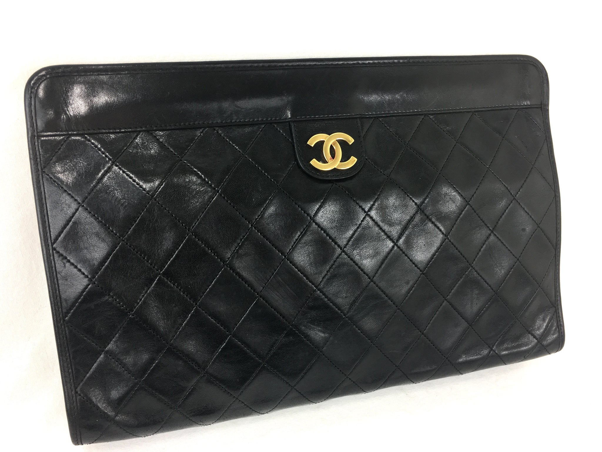 CHANEL Lambskin Black Quilted Evening Clutch