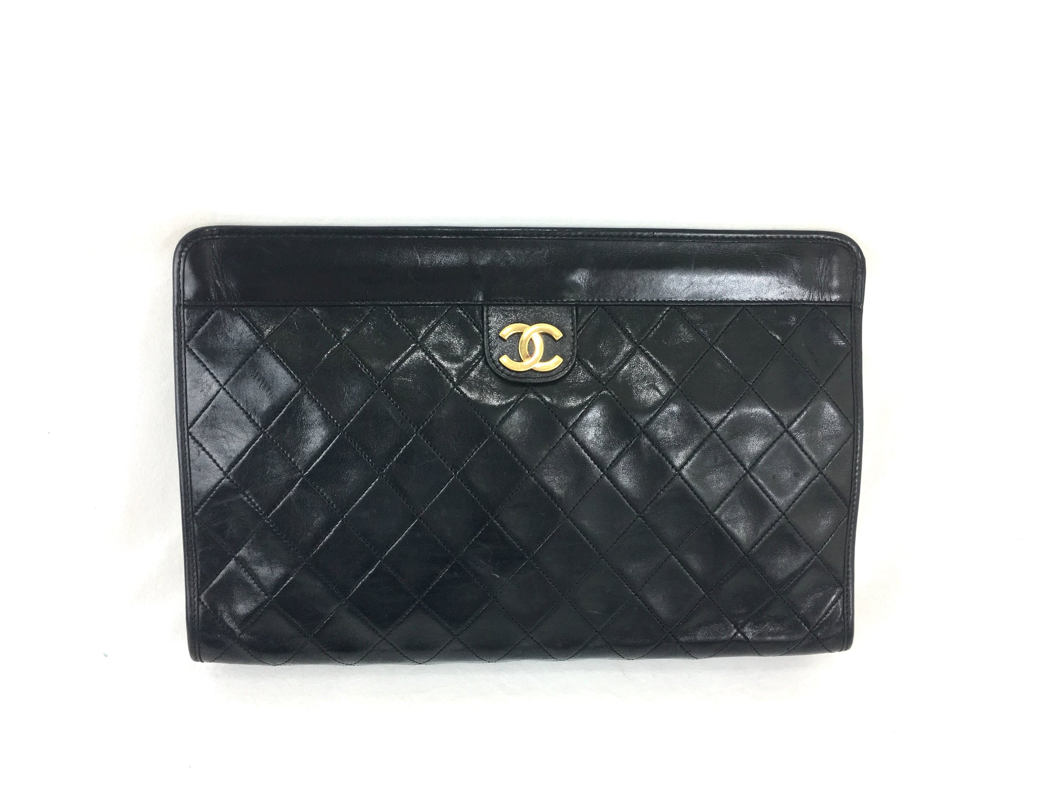 CHANEL Lambskin Black Quilted Evening Clutch