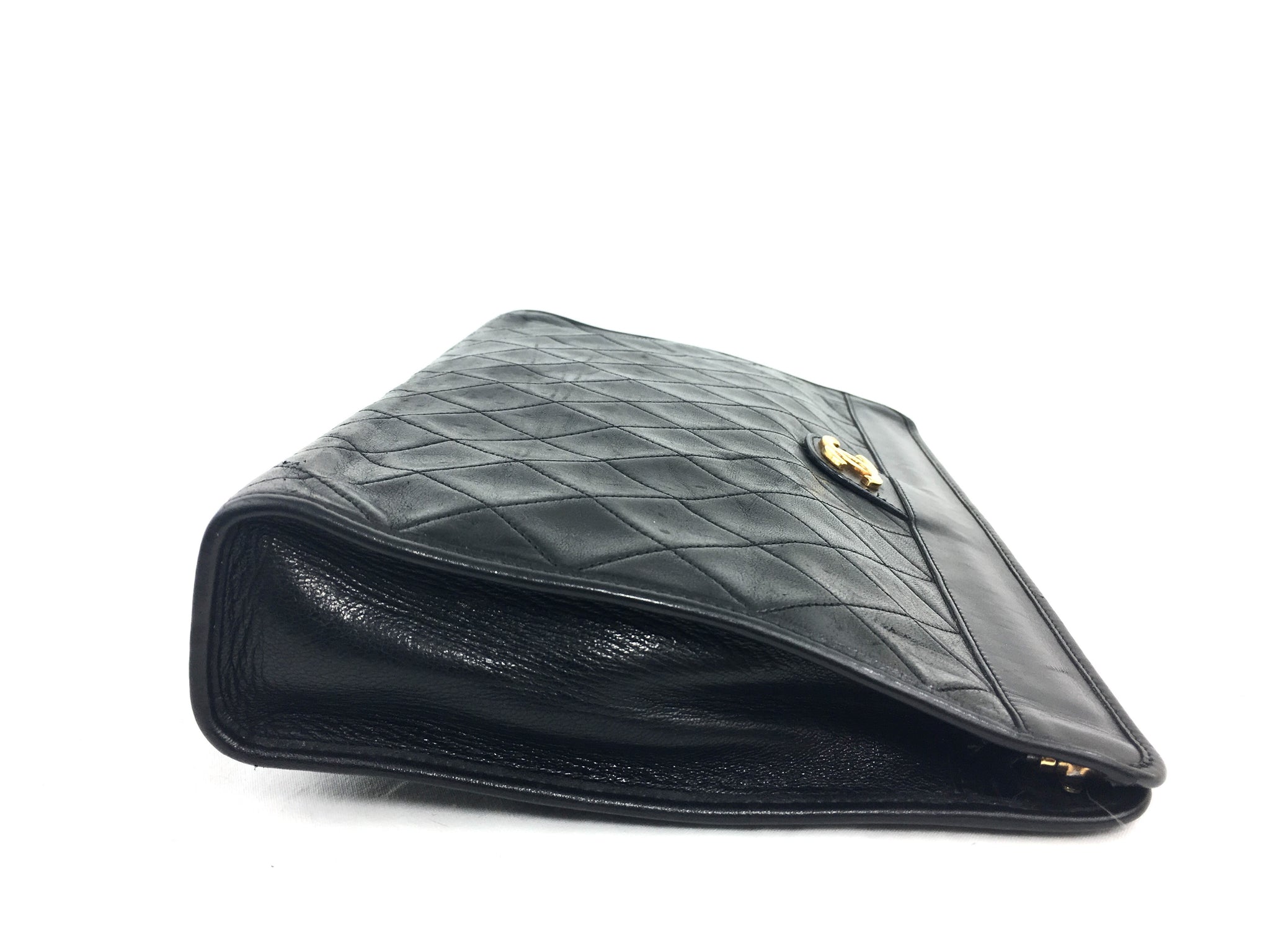 CHANEL Lambskin Black Quilted Evening Clutch
