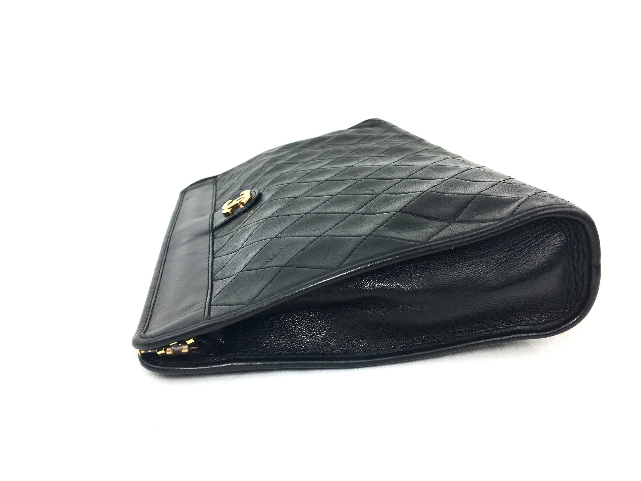 CHANEL Lambskin Black Quilted Evening Clutch