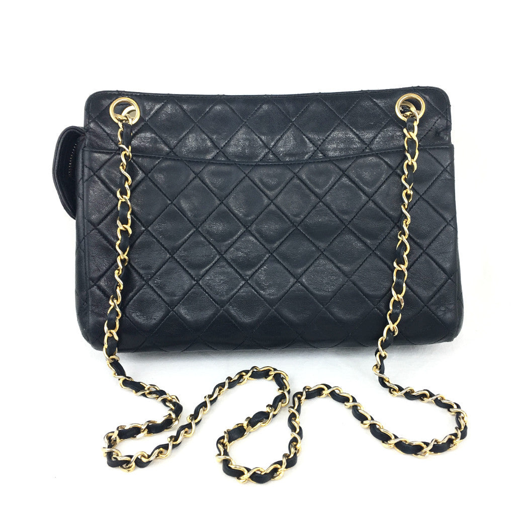 CHANEL Black Leather Quilted Crossbody Shoulder Bag