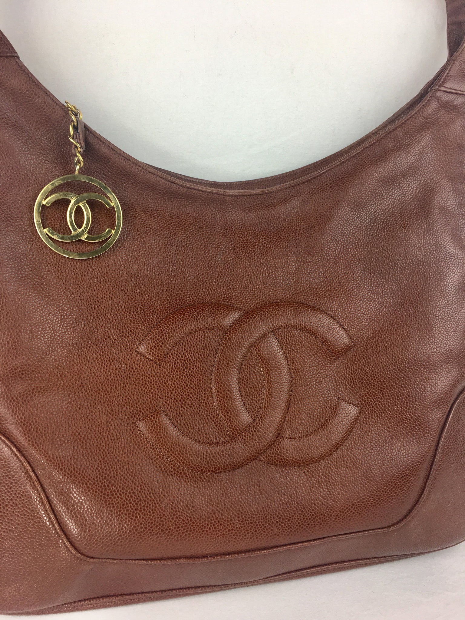 CHANEL Brown Caviar Leather Hobo Tote