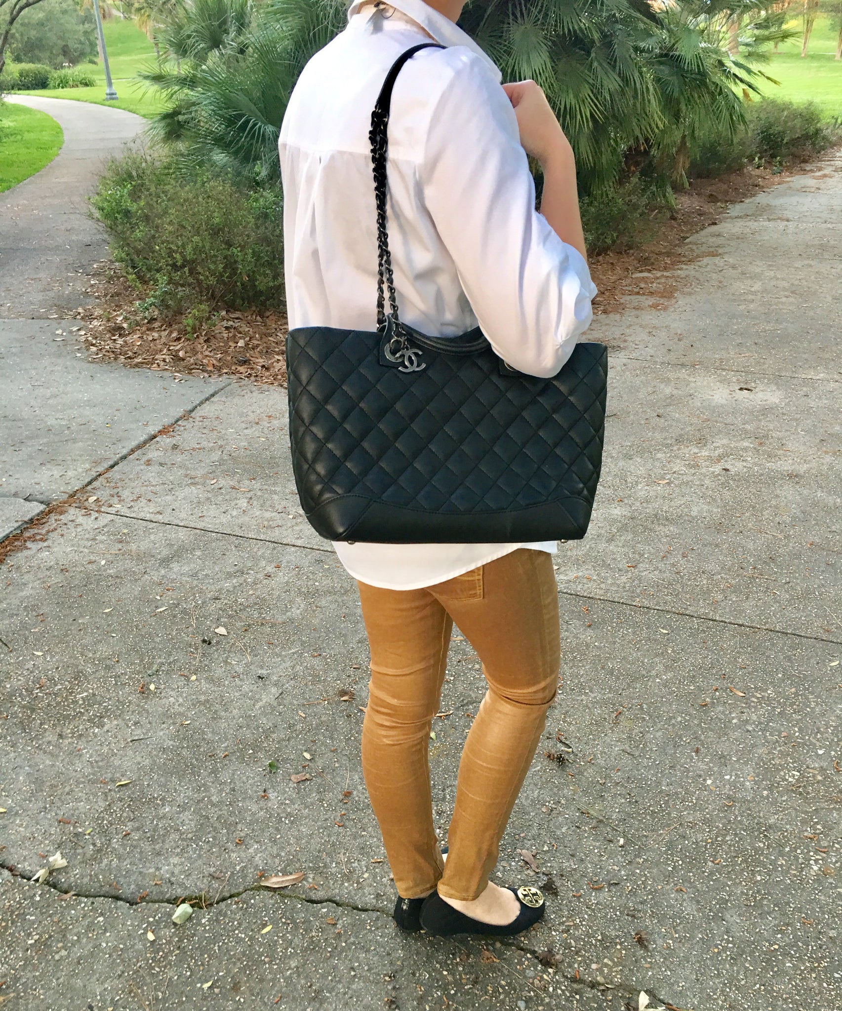 CHANEL Black Leather Quilted Charm Tote