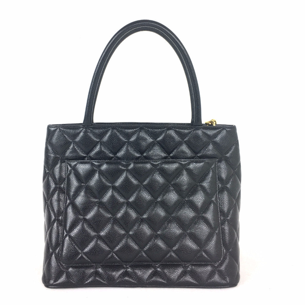 CHANEL Black Caviar Leather Medallion Tote