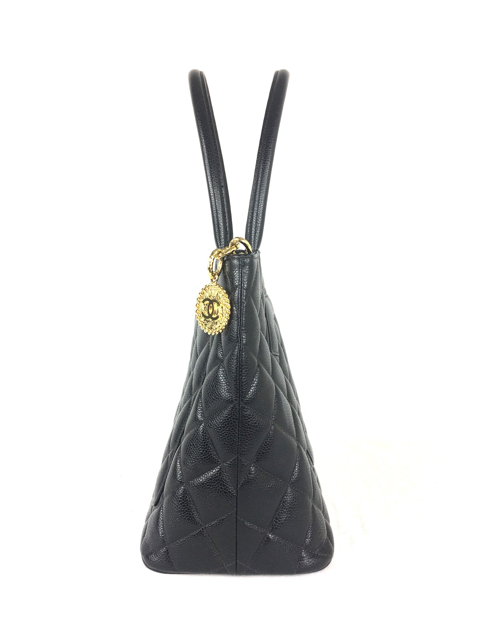 CHANEL Black Caviar Leather Medallion Tote