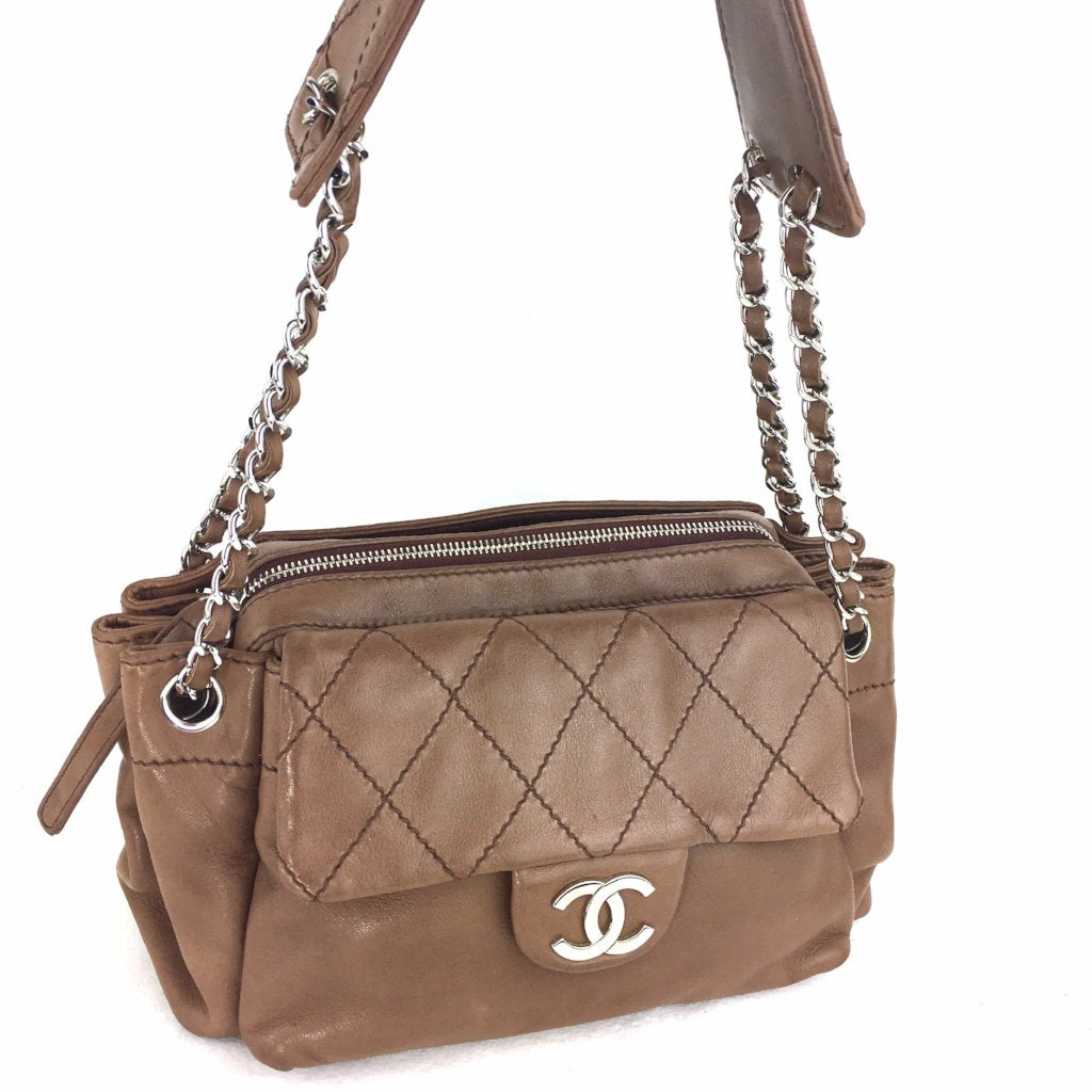 CHANEL Brown Lambkin Satchel Bag