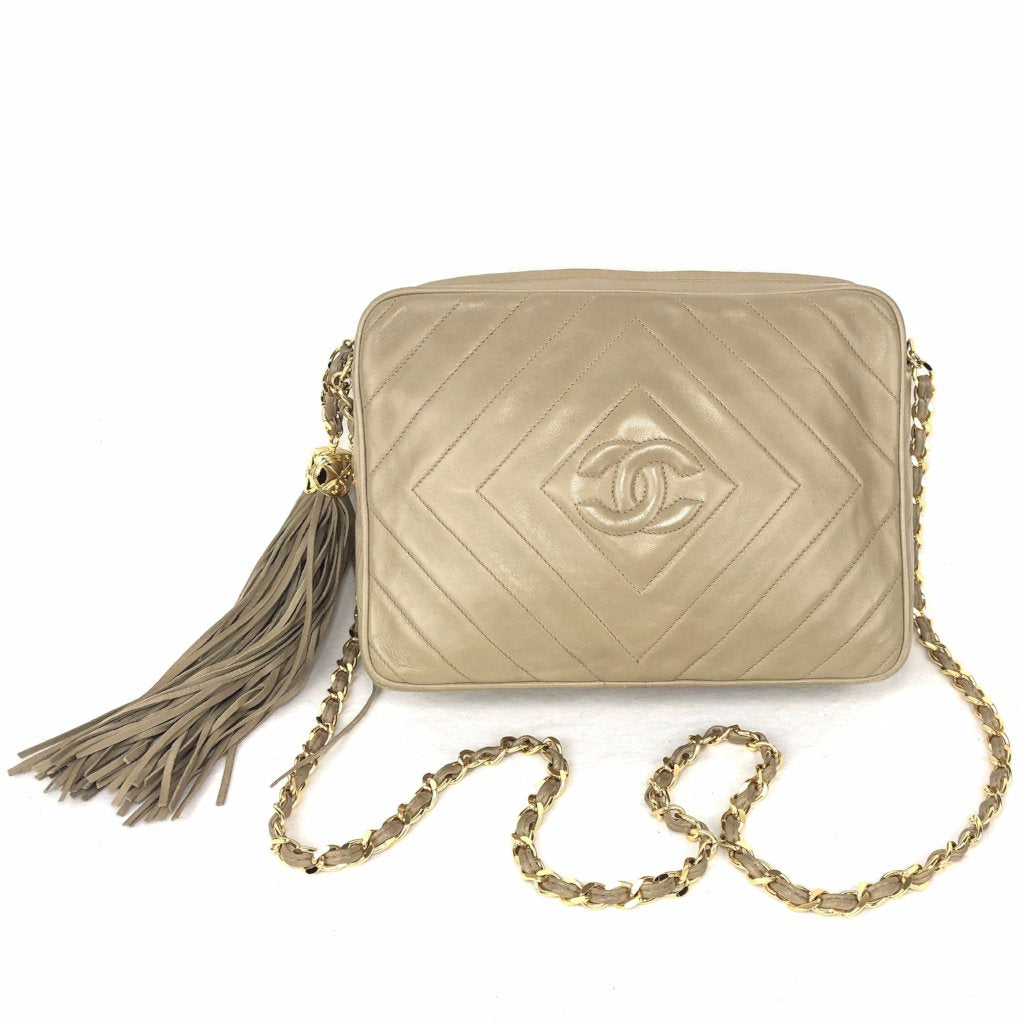 CHANEL CC Logo Lambskin Taupe Crossbody Shoulder Bag