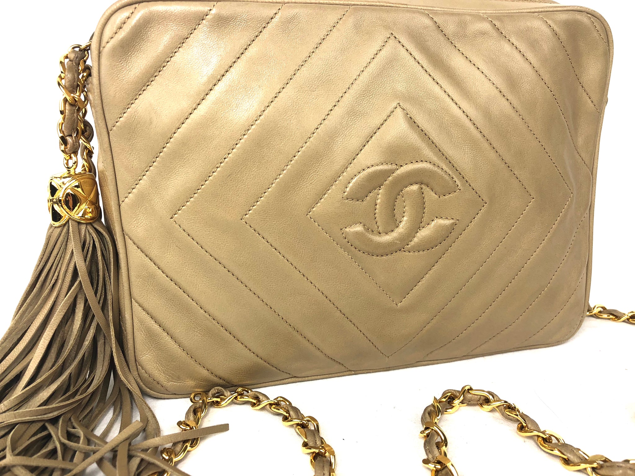 CHANEL CC Logo Lambskin Taupe Crossbody Shoulder Bag