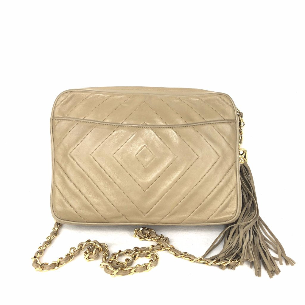 CHANEL CC Logo Lambskin Taupe Crossbody Shoulder Bag