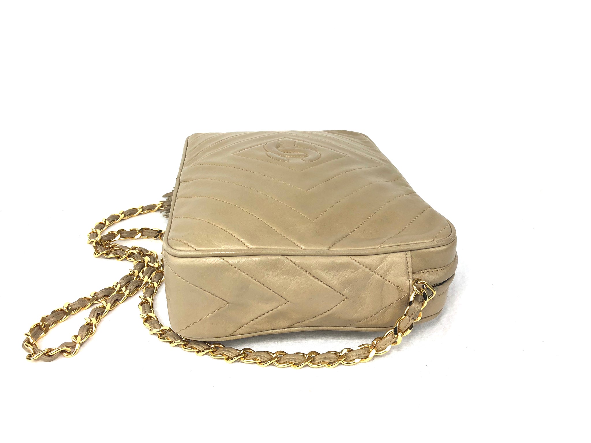 CHANEL CC Logo Lambskin Taupe Crossbody Shoulder Bag