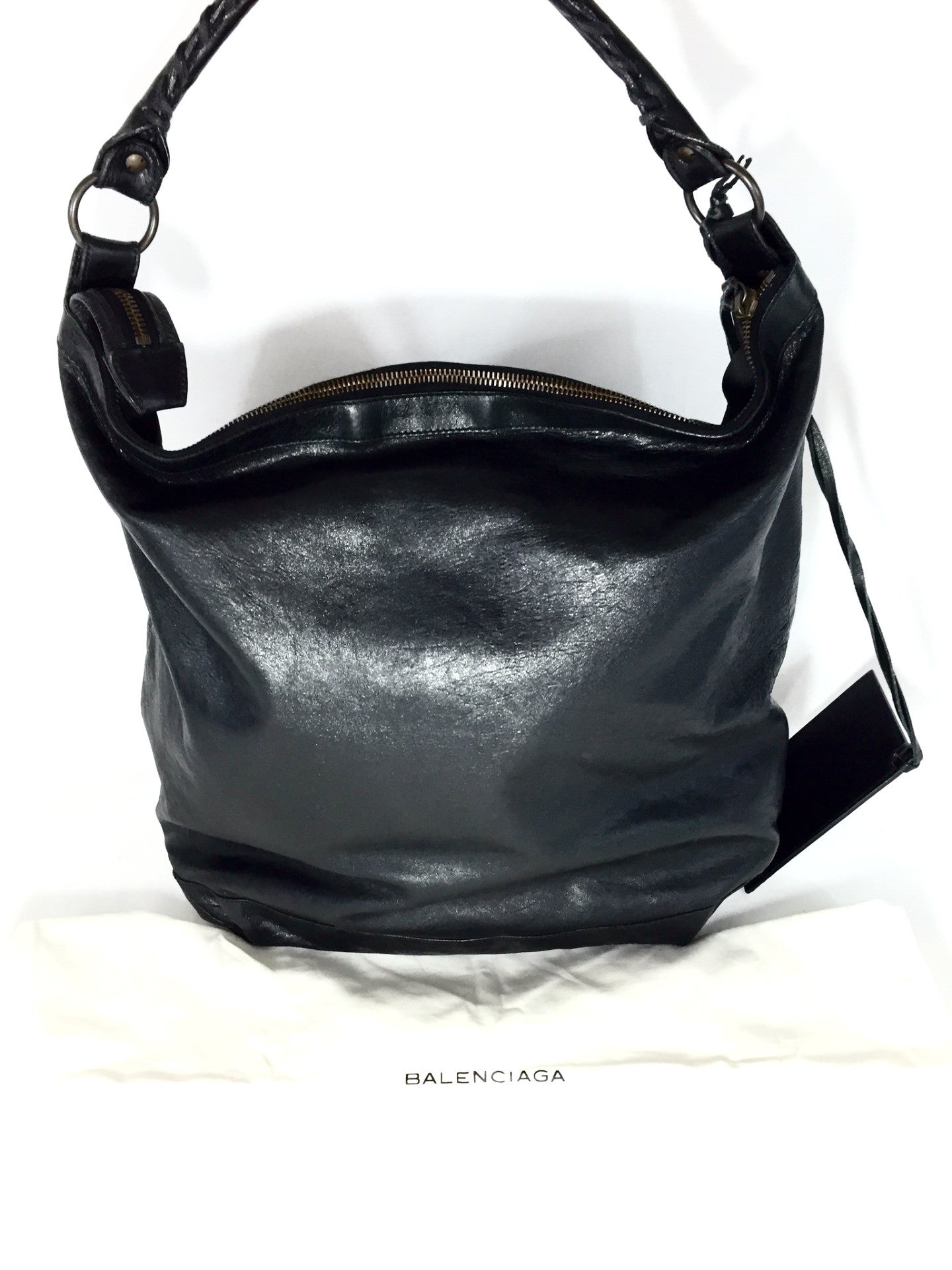 BALENCIAGA Black Leather Shoulder Hobo Bag