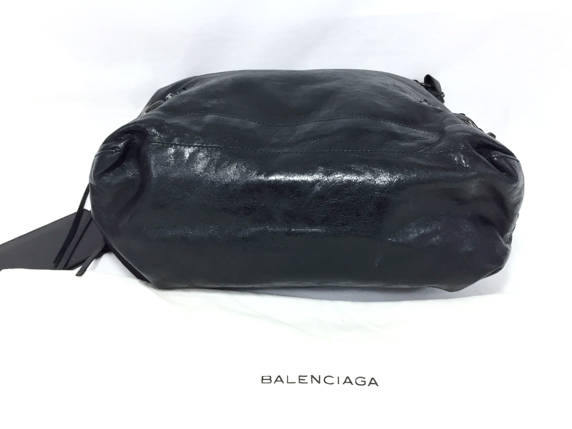 BALENCIAGA Black Leather Shoulder Hobo Bag