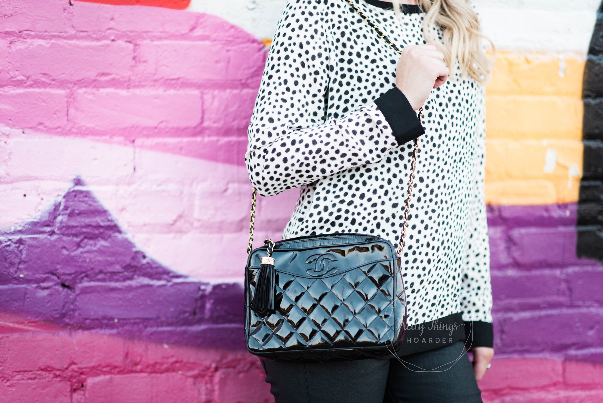 CHANEL Black Patent Leather Crossbody Bag