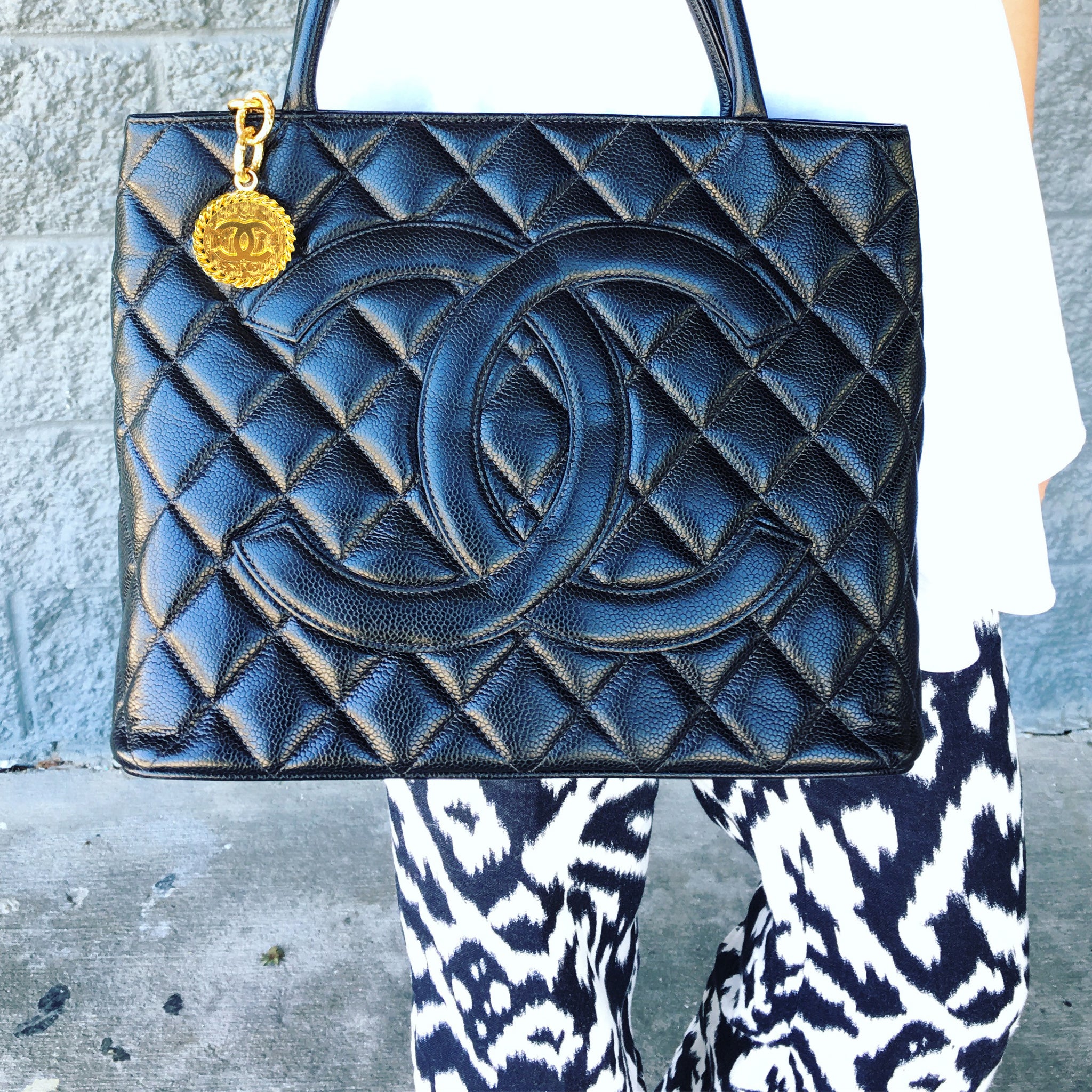 CHANEL Black Caviar Leather Medallion Tote