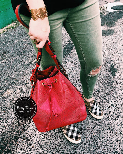 Red Louis Vuitton Epi Noe Bucket Bag
