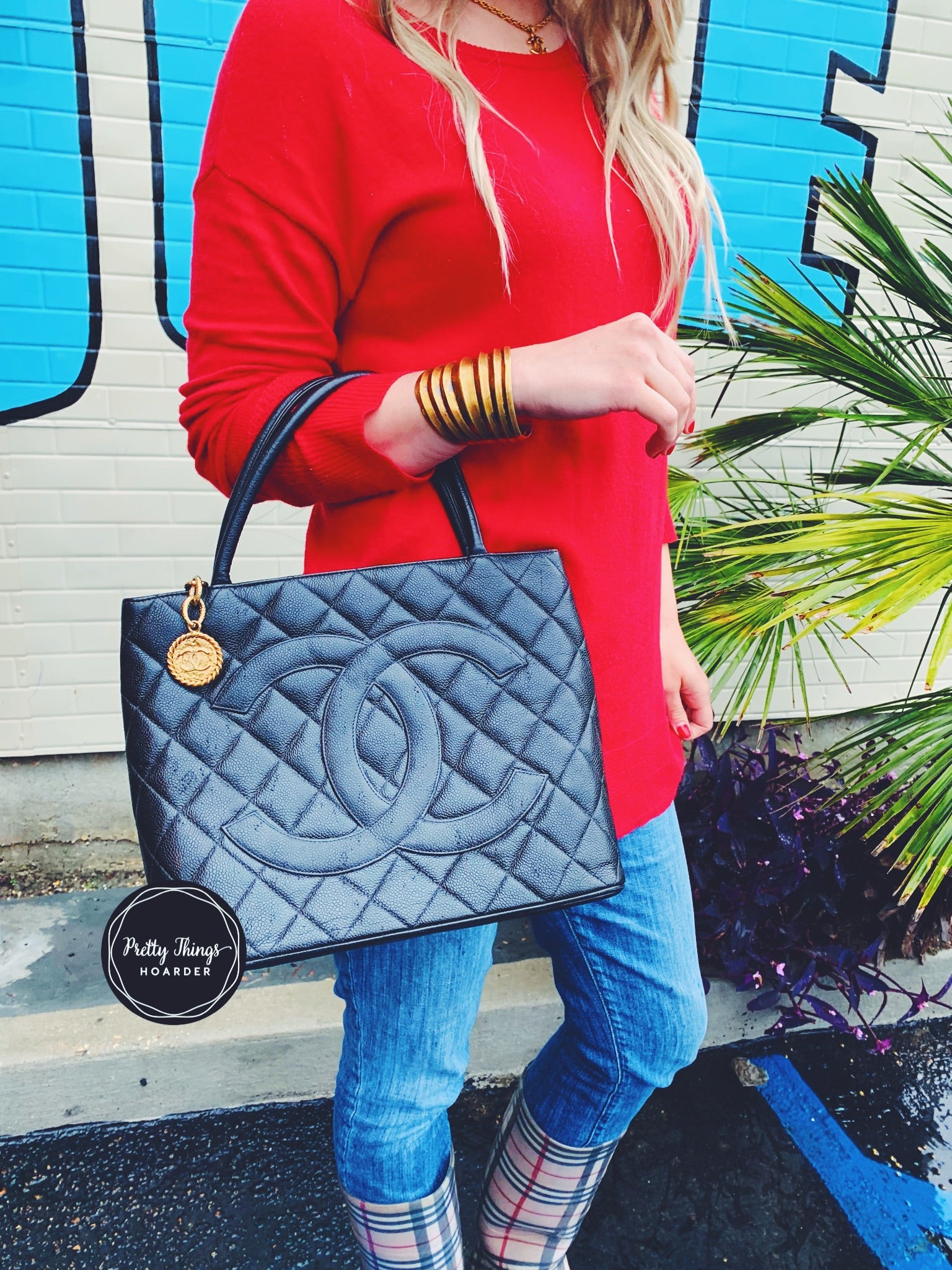 CHANEL Black Caviar Leather Medallion Tote