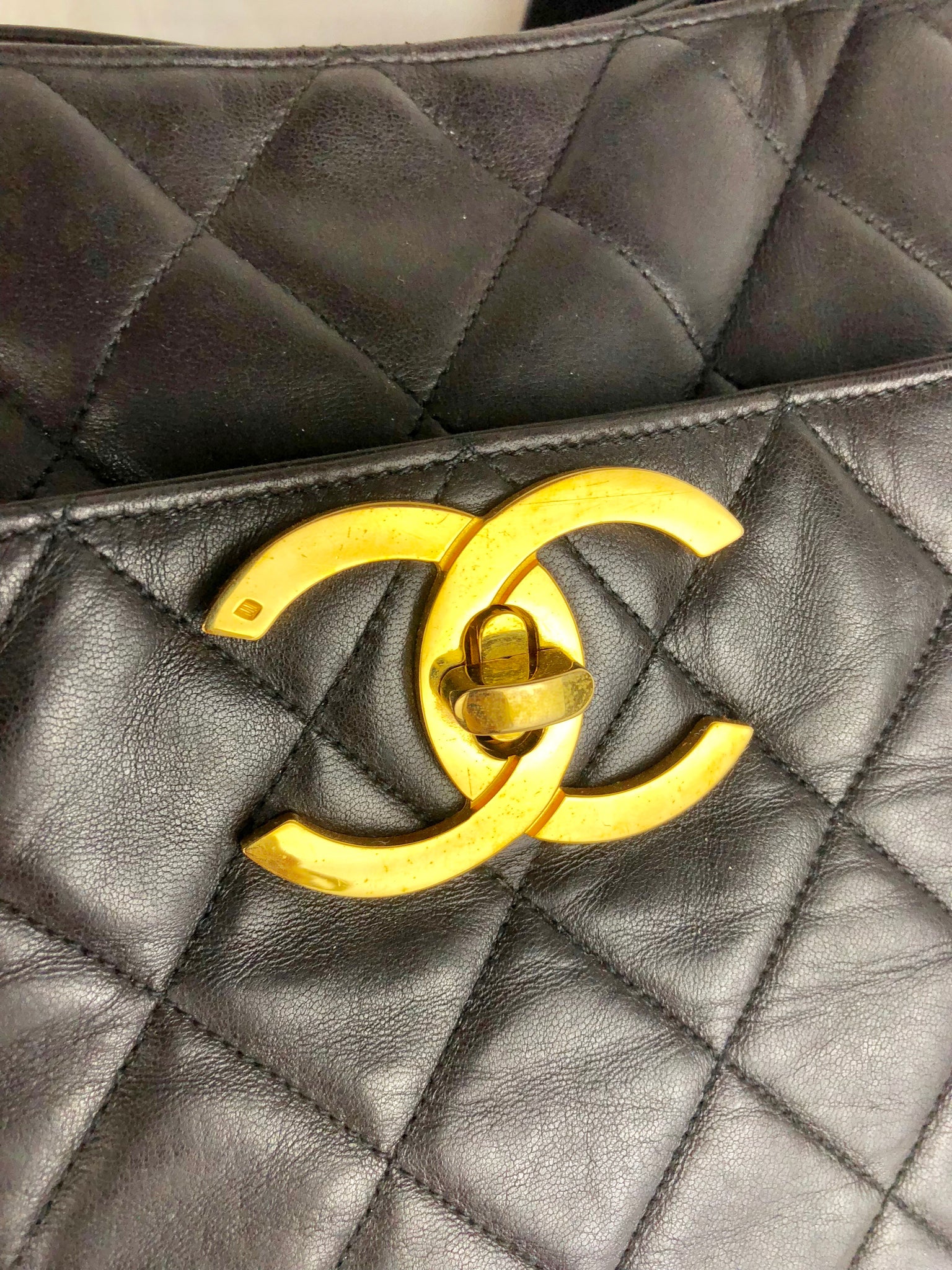 CHANEL Lambskin Dark Brown Large Tote