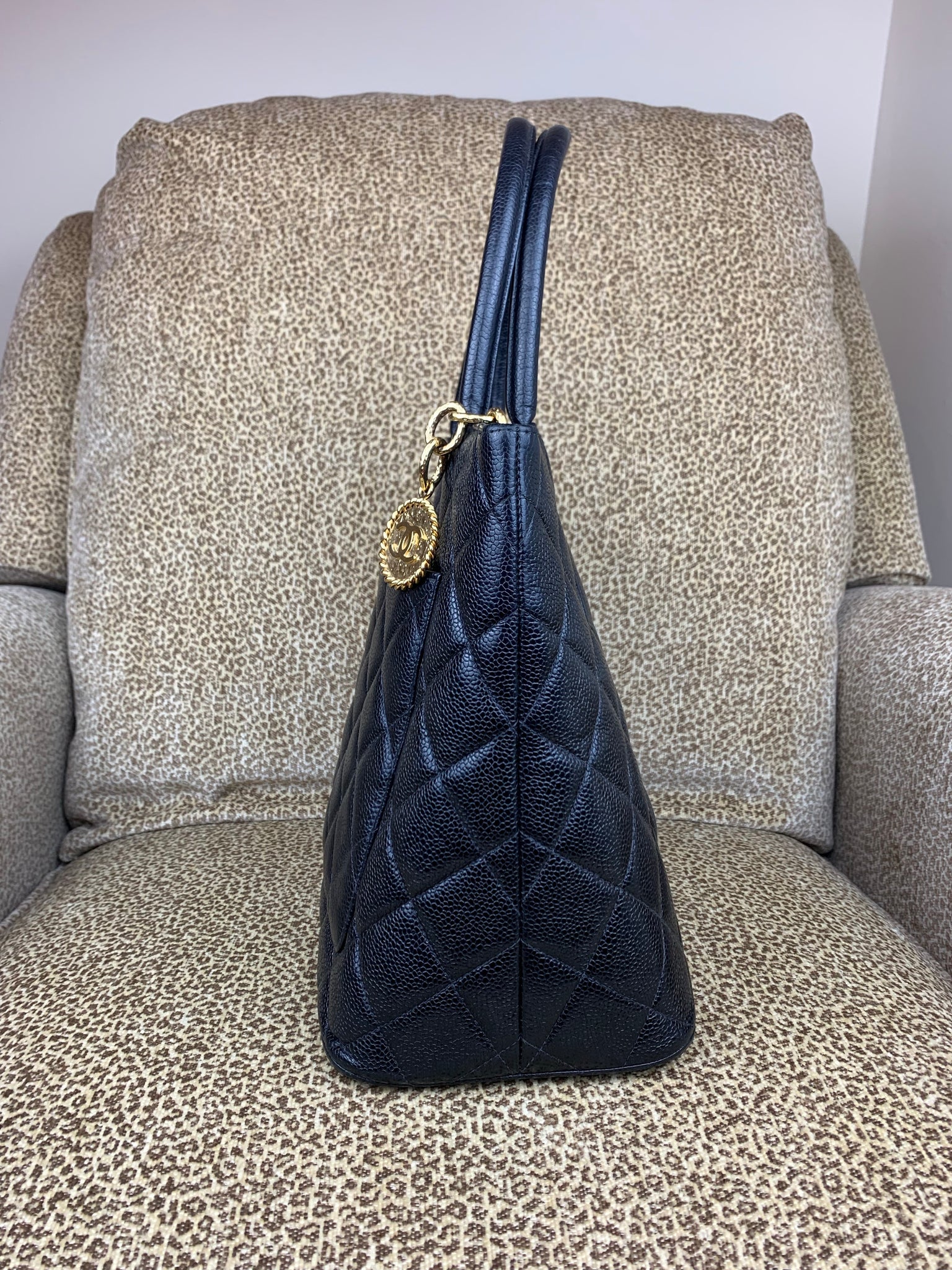 CHANEL Black Caviar Leather Medallion Tote