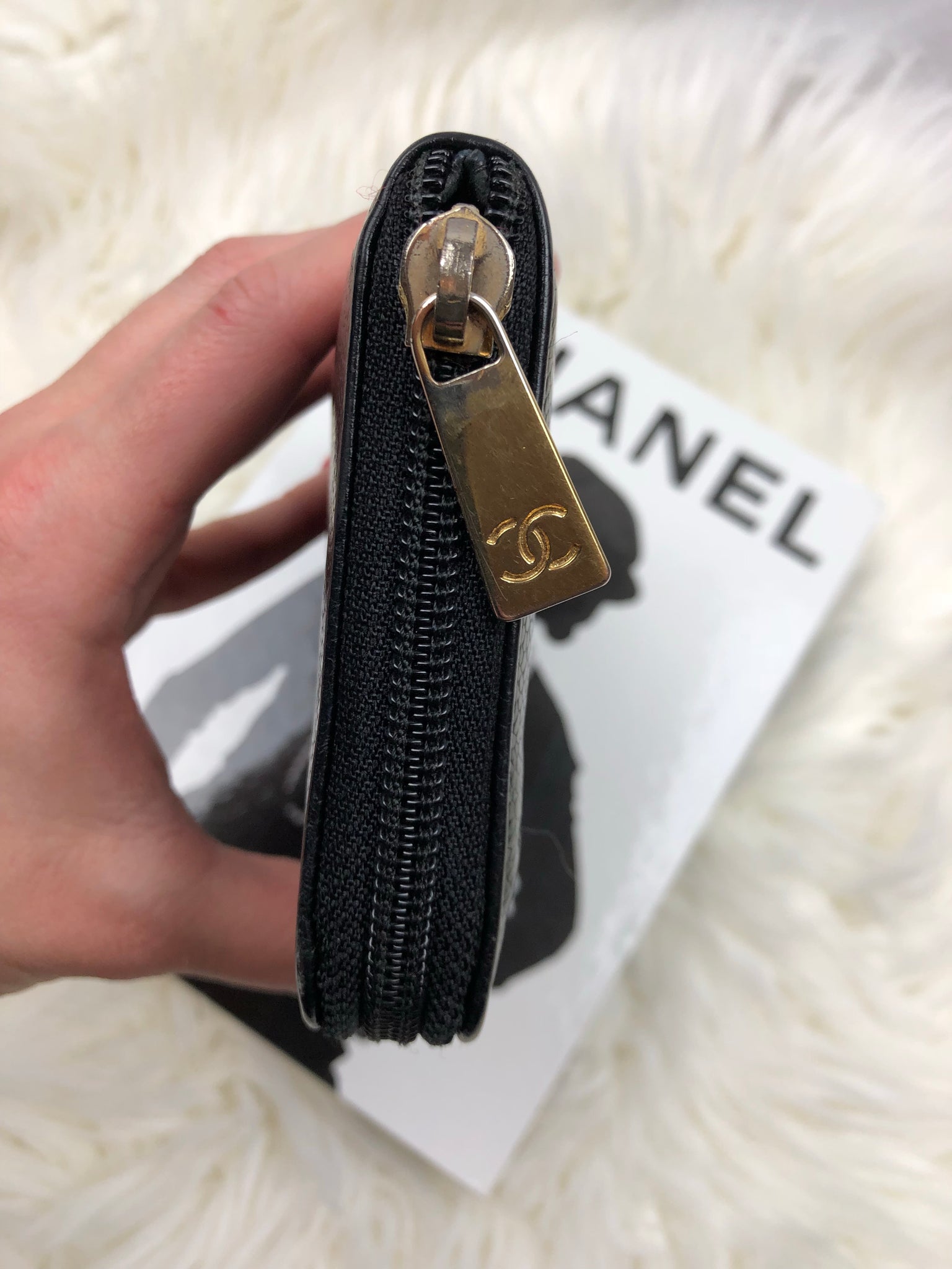 CHANEL Caviar Leather Black CC Zippy Wallet