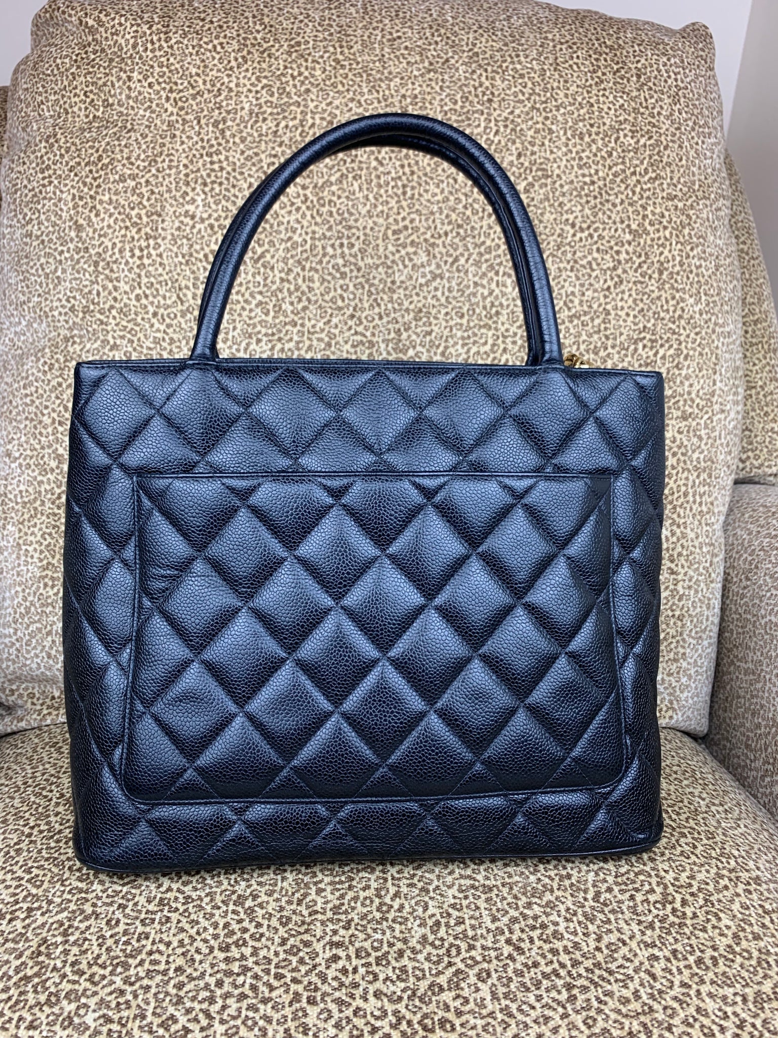 CHANEL Black Caviar Leather Medallion Tote