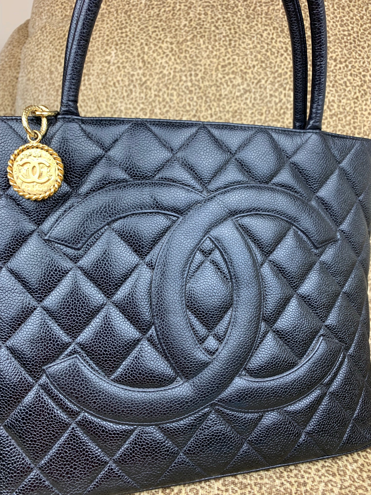 CHANEL Black Caviar Leather Medallion Tote