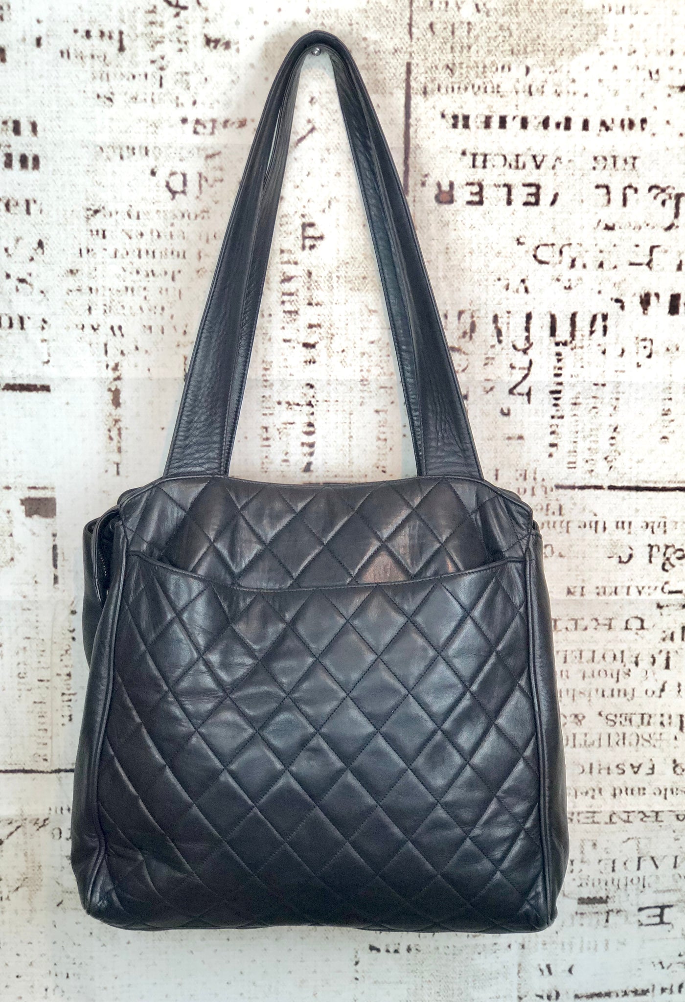 CHANEL Lambskin Dark Brown Large Tote