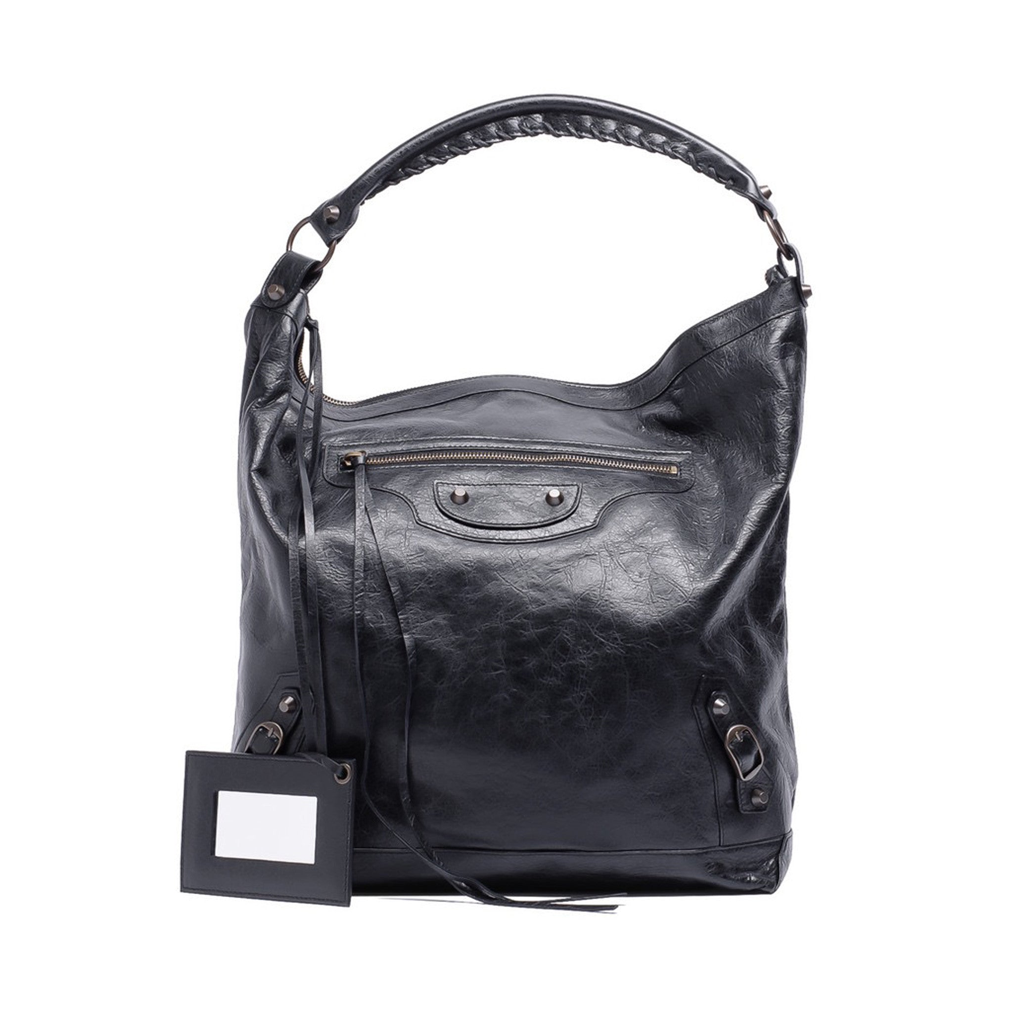 BALENCIAGA Black Leather Shoulder Hobo Bag