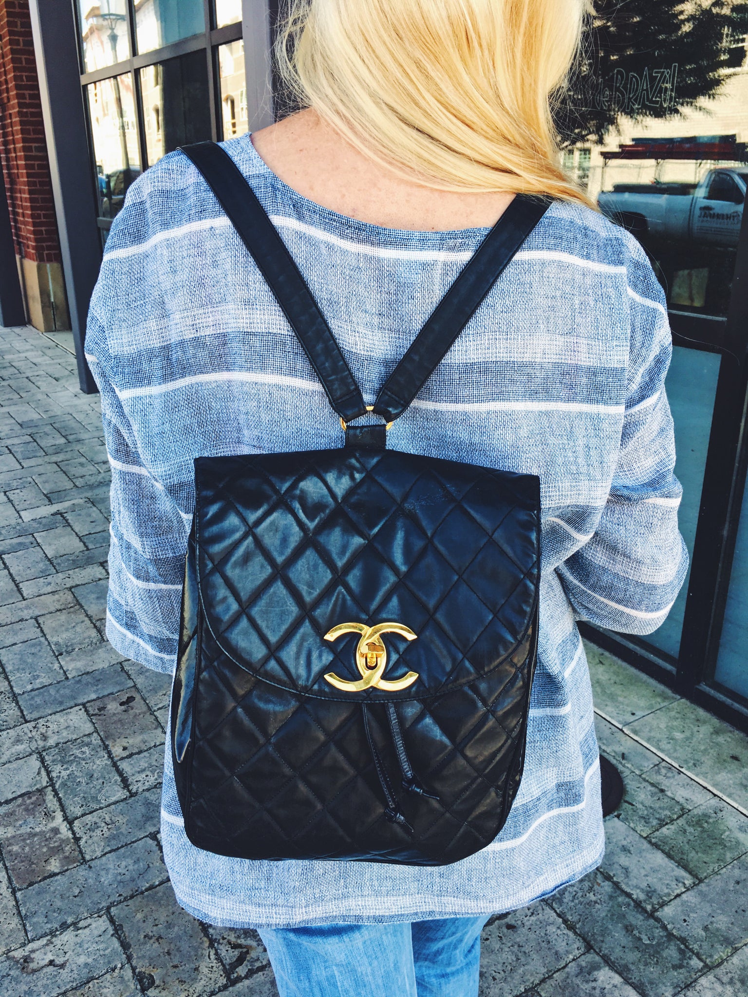 CHANEL Black Vinyl Backpack