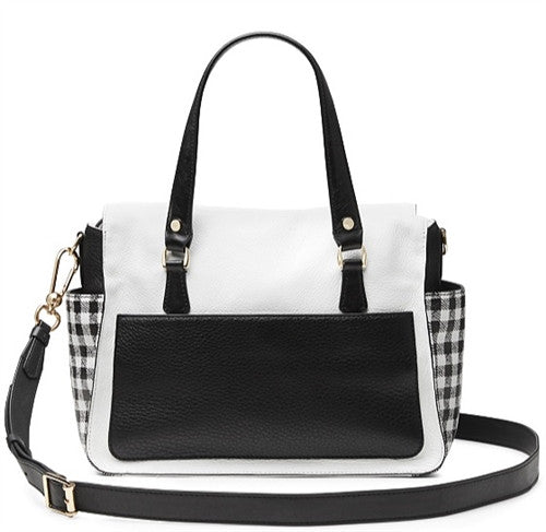 [ NEW ] DVF Voyage Gingham Leather Satchel Bag With Wristlet