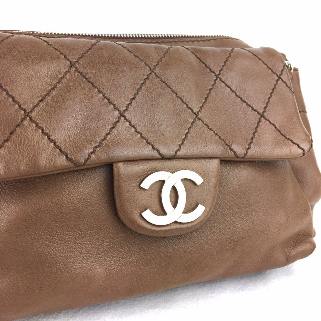 CHANEL Brown Lambkin Satchel Bag