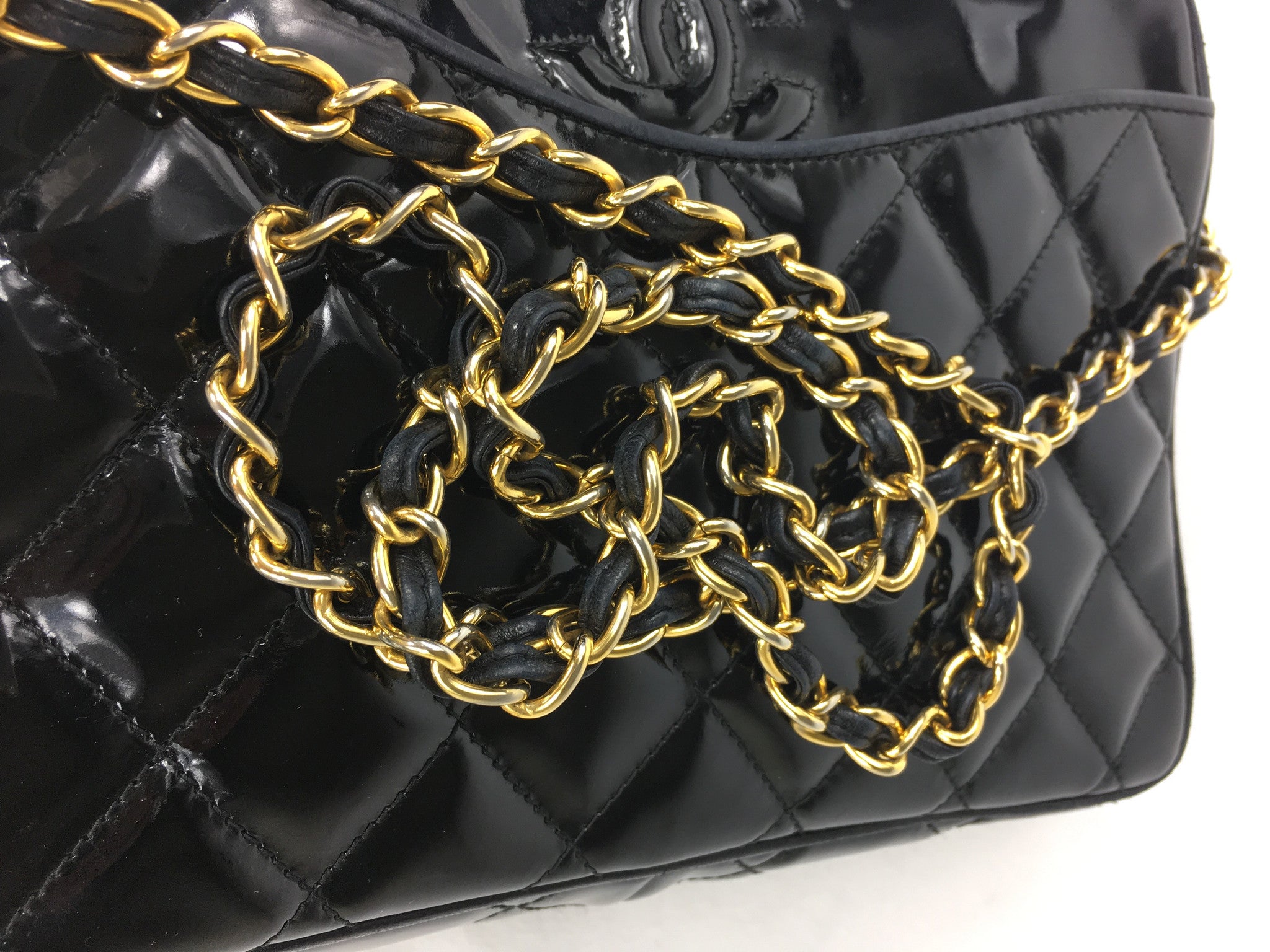 CHANEL Black Patent Leather Crossbody Bag